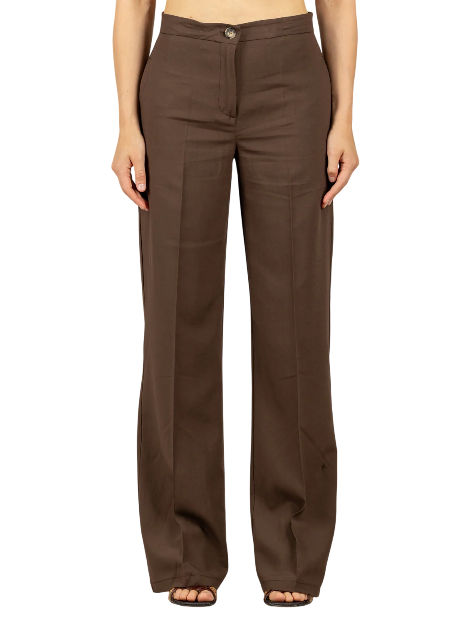 Vicolo pantaloni palazzo donna misto lino marrone TAB1624 MORO VICOLO