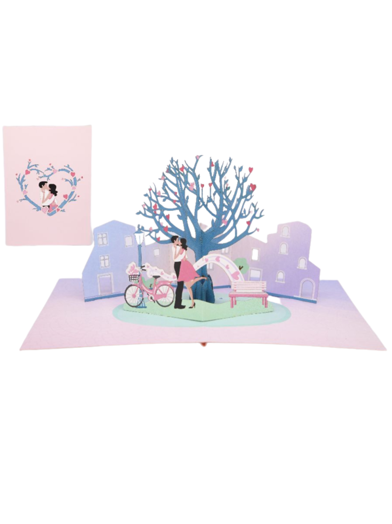 Origamo biglietto di auguri pop up fidanzati KN134 BACI SOTTO LALBERO ORIGAMO