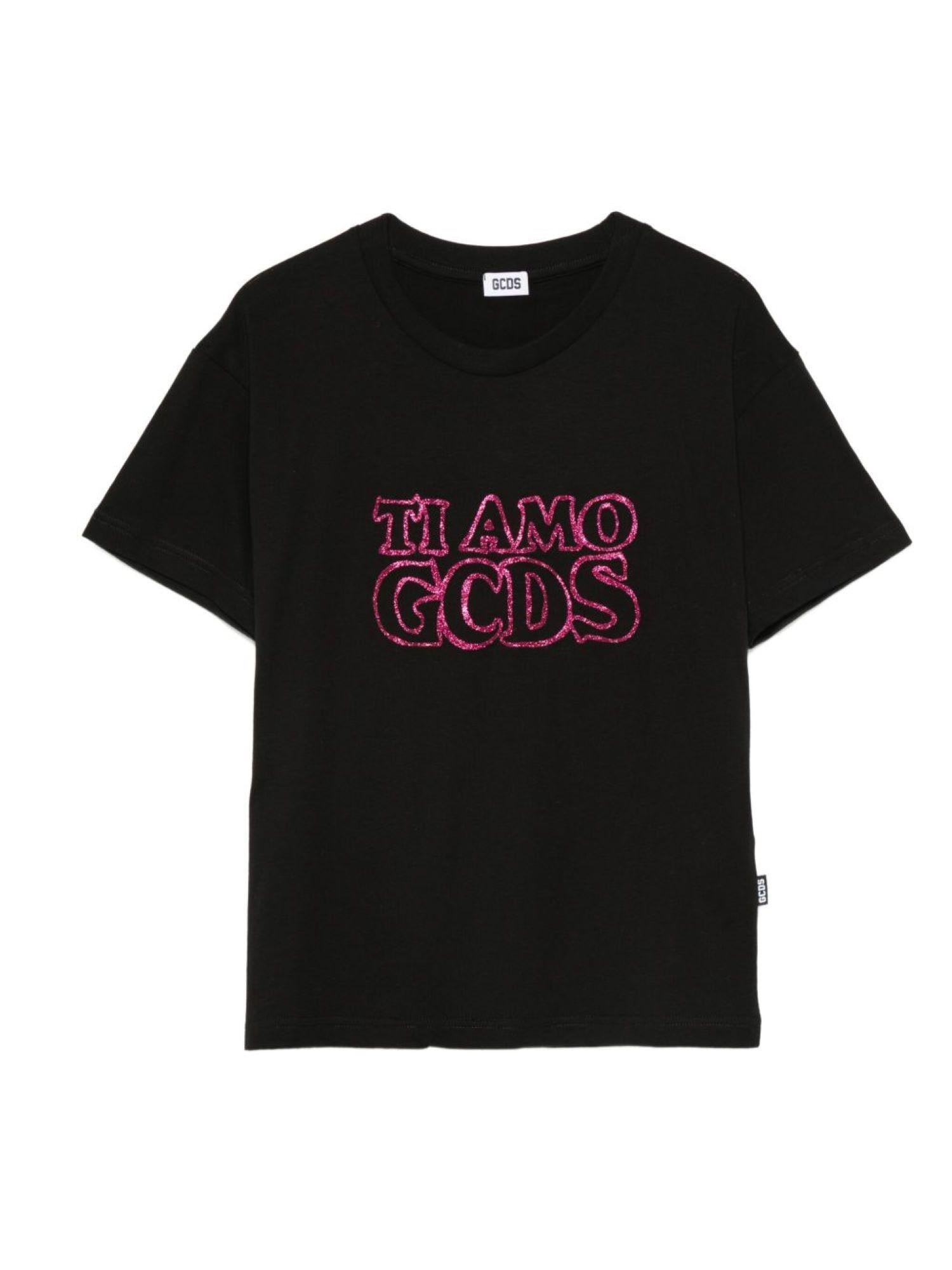 Gcds T-shirt manica corta con logo glitter nero B2JW2335BA3 BLACK GCDS