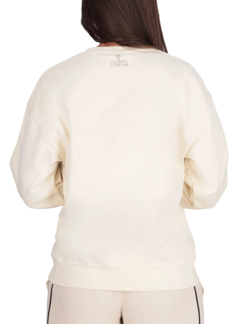 County of Milan felpa con disegno iconico strass panna CM30030 LATTE COUNTY OF MILAN