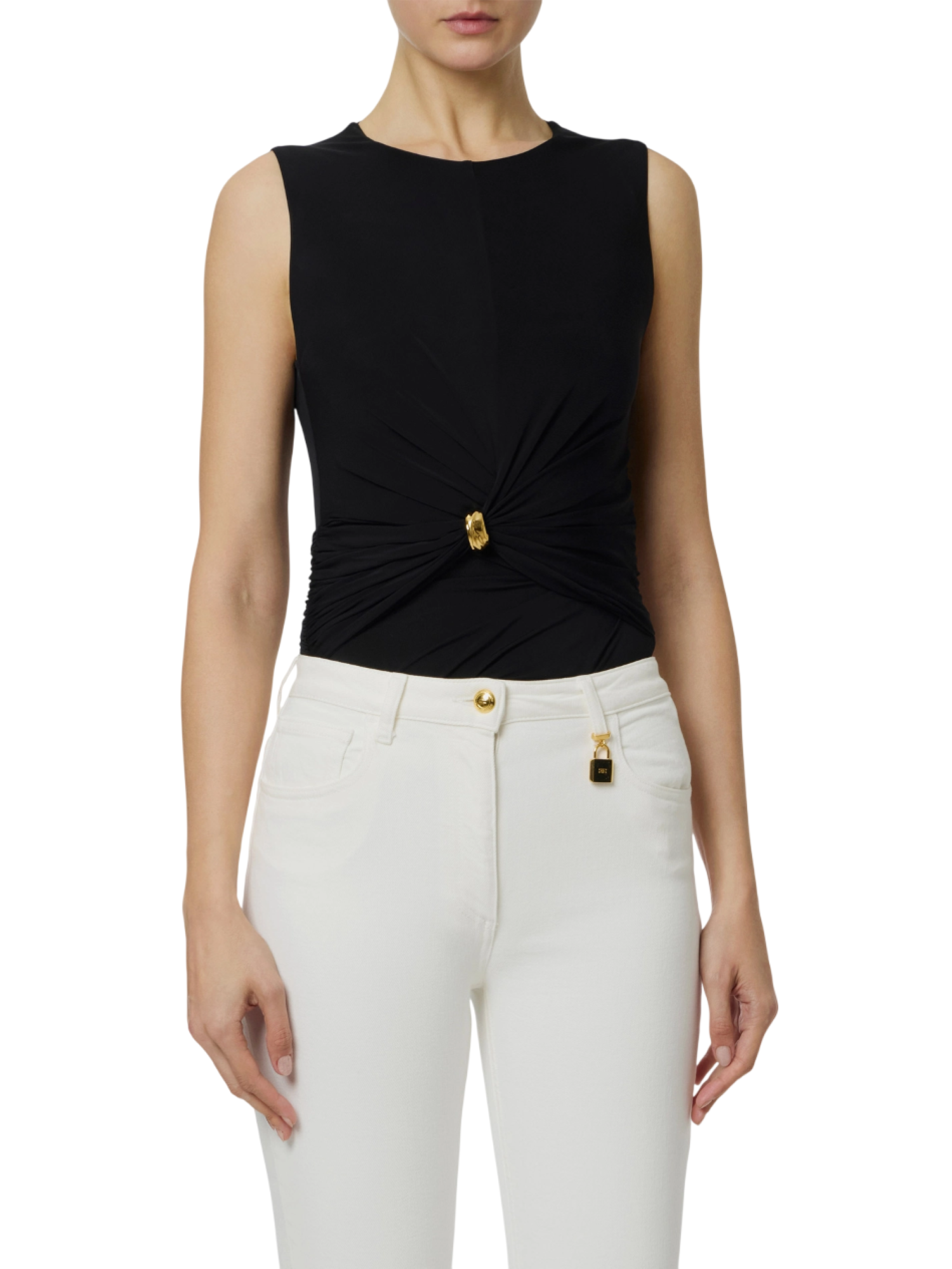 Elisabetta Franchi top donna con dettaglio gioiello nero TO03761 110 ELISABETTA FRANCHI