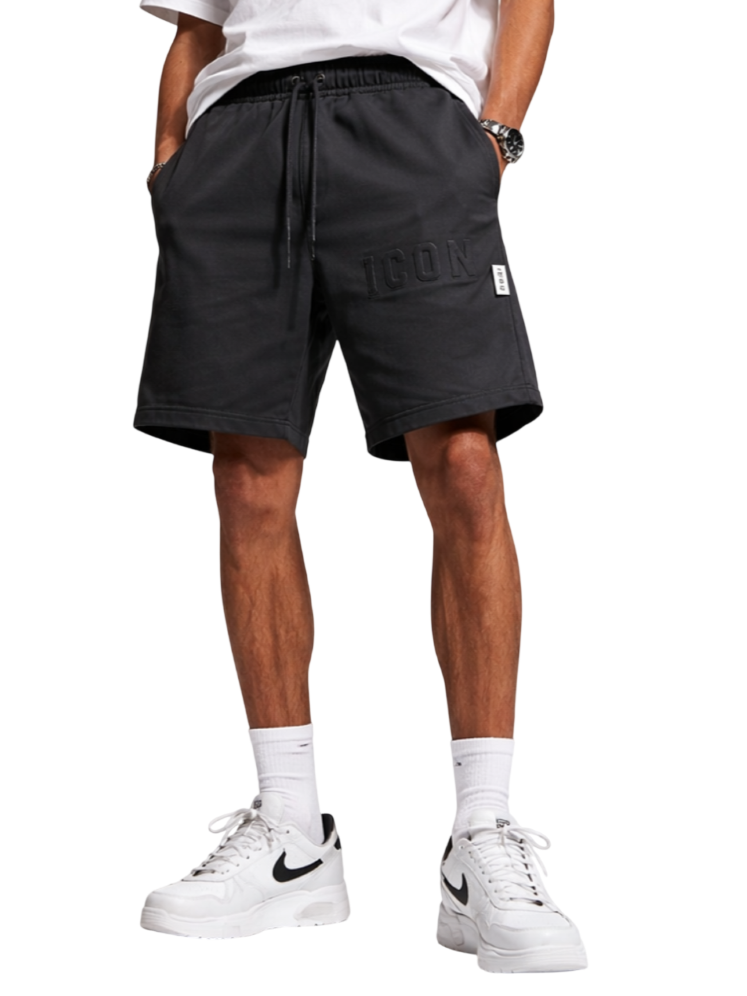 Icon bermuda uomo con logo in rilievo nero IUB024 NERO ICON