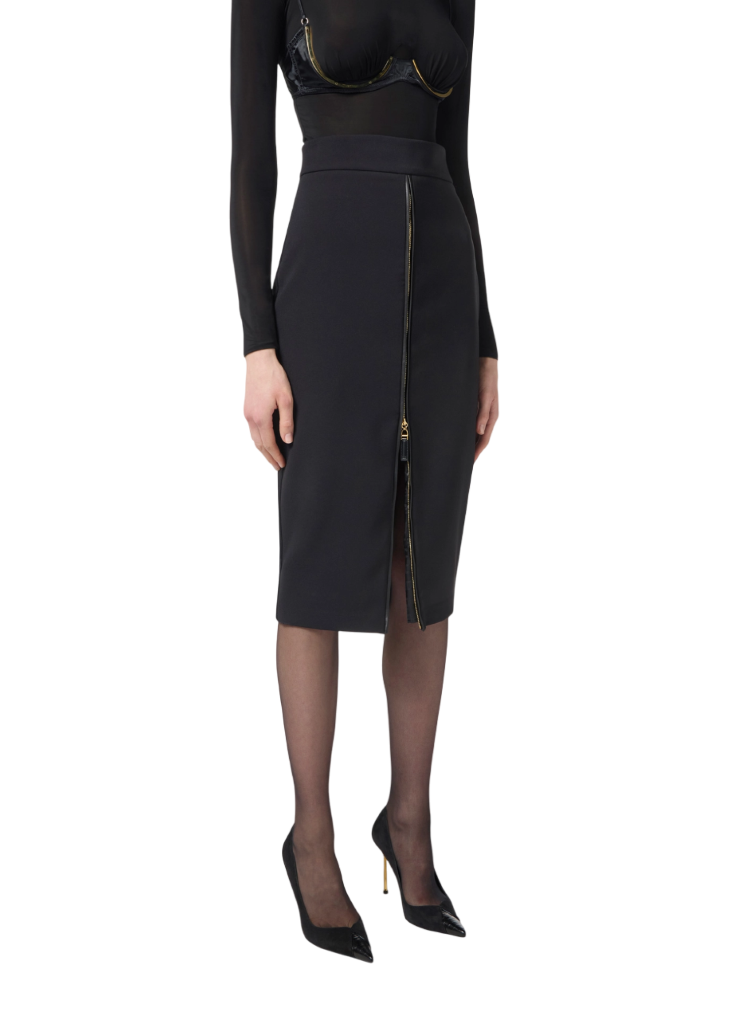 Elisabetta Franchi gonna longuette con zip nero GO13456E2 110 ELISABETTA FRANCHI