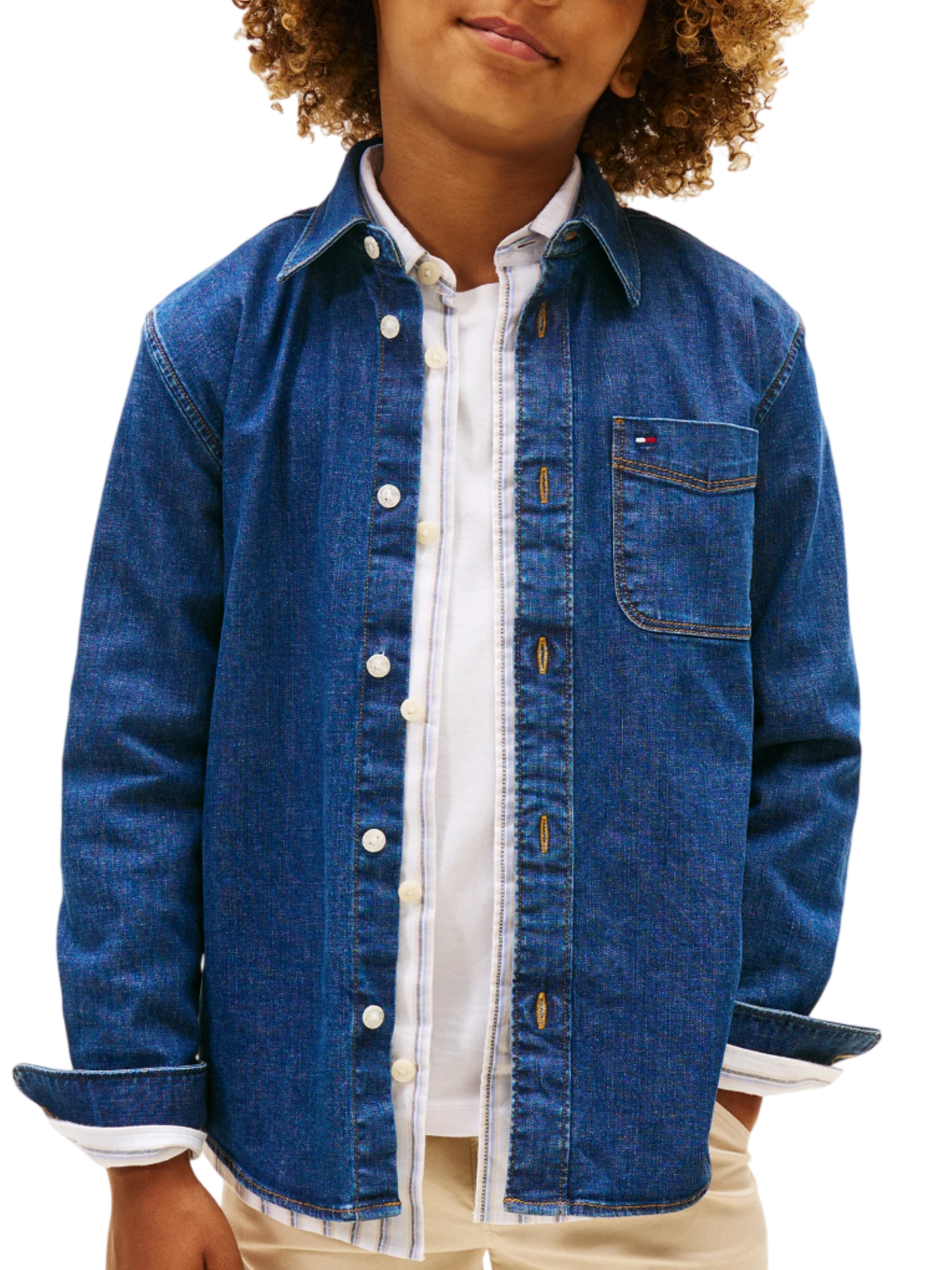 Tommy Hilfiger camicia in denim bambino lavaggio blu KB0KB10069 1CD Tommy Hilfiger