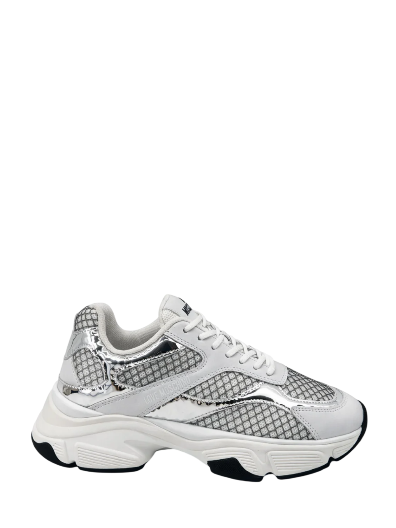Love Moschino sneakers in mesh ed ecopelle laminata bianco argento JA15446G1O-IQ8 90A MOSCHINO LOVE