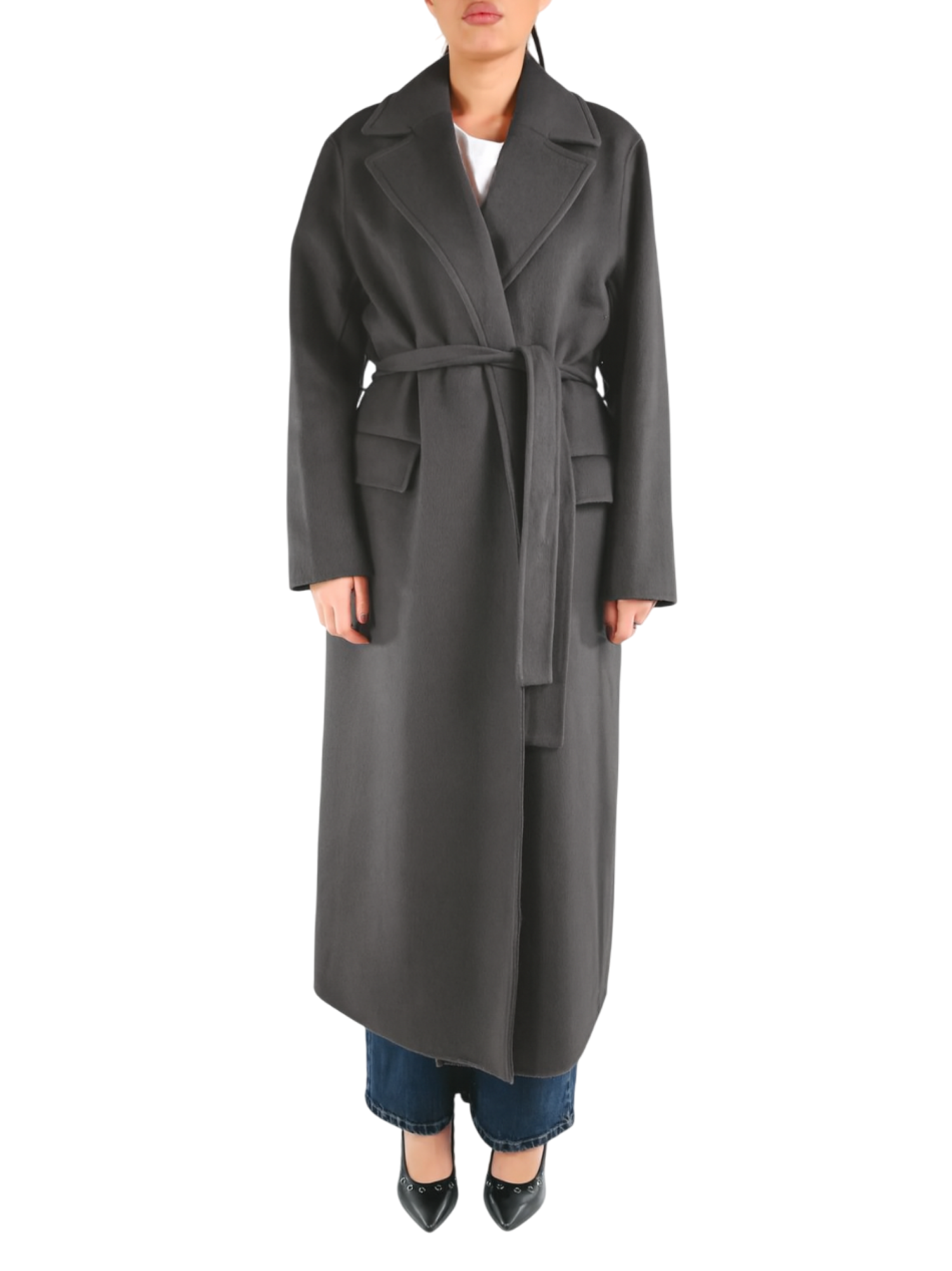 Vicolo cappotto lungo a vestaglia misto lana grigio TF0058 GRIGIO SCURO VICOLO