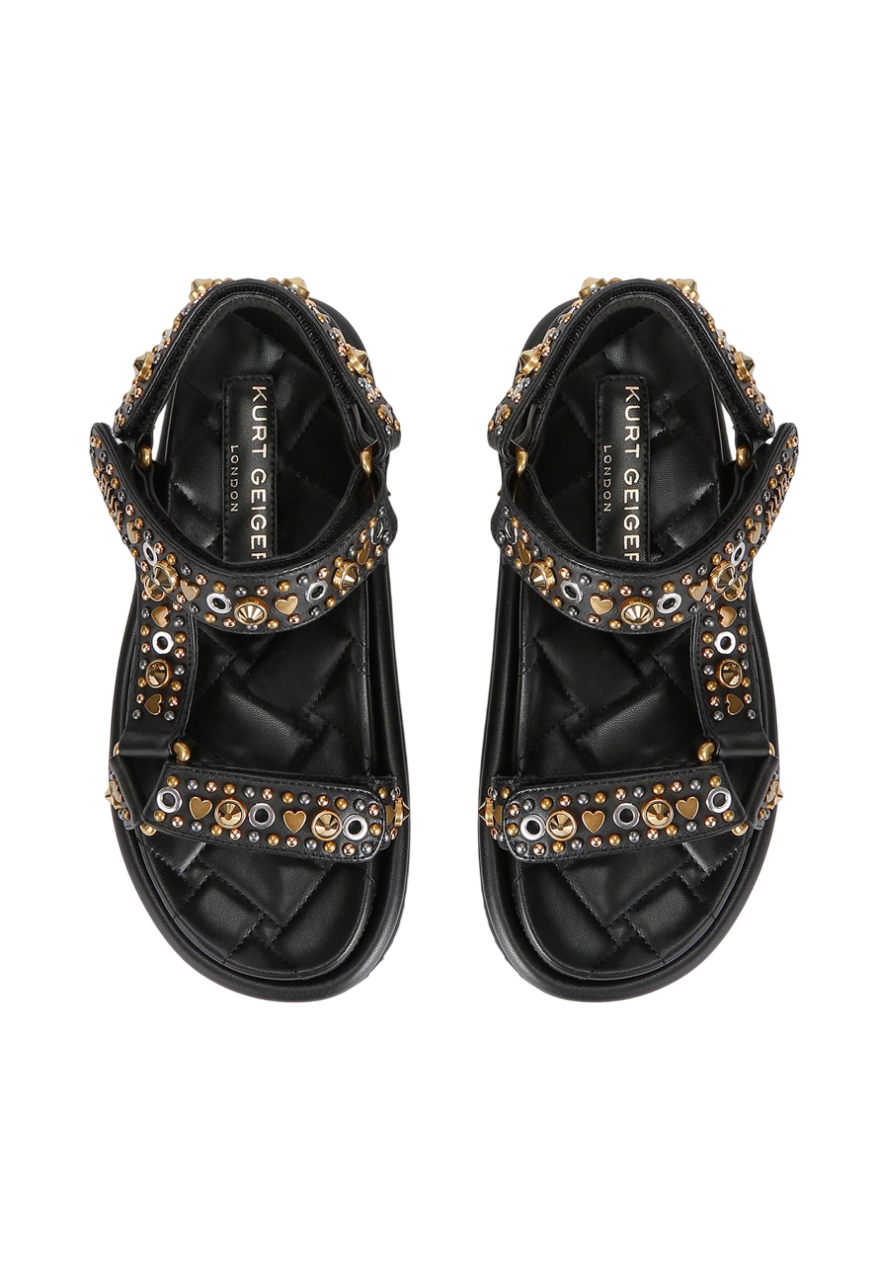 Kurt Geiger sandali donna in pelle Orson con borchie e strass nero 4461609309 BLACK KURT GEIGER