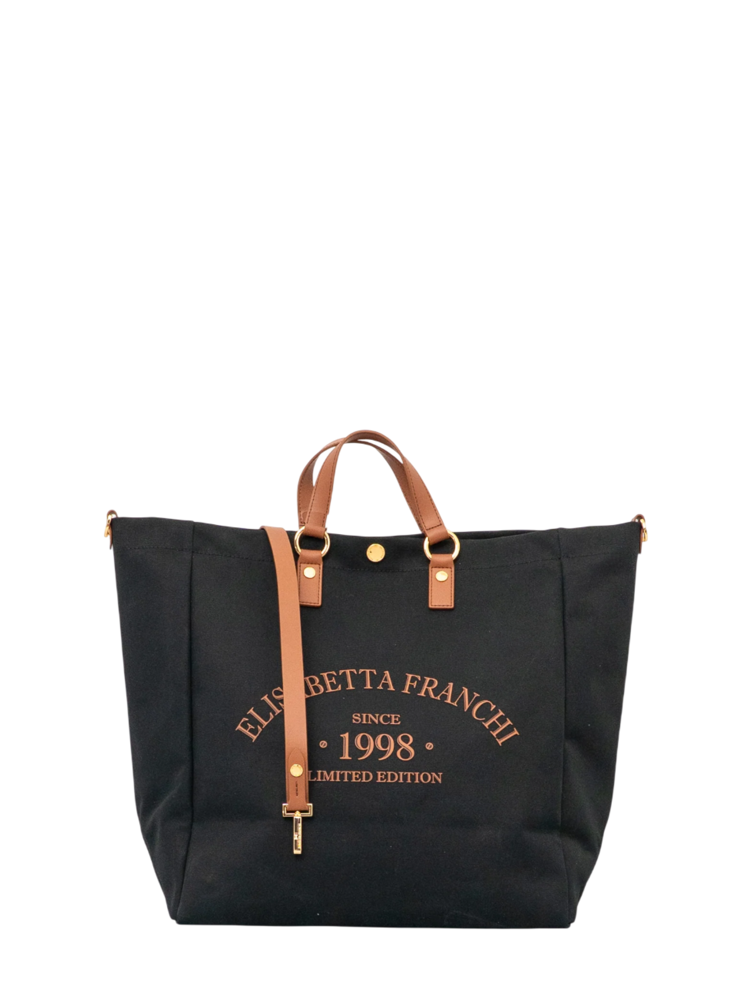Elisabetta Franchi borsa shopper stampa logo con tracolla nero cuoio BS14A62 B58 ELISABETTA FRANCHI