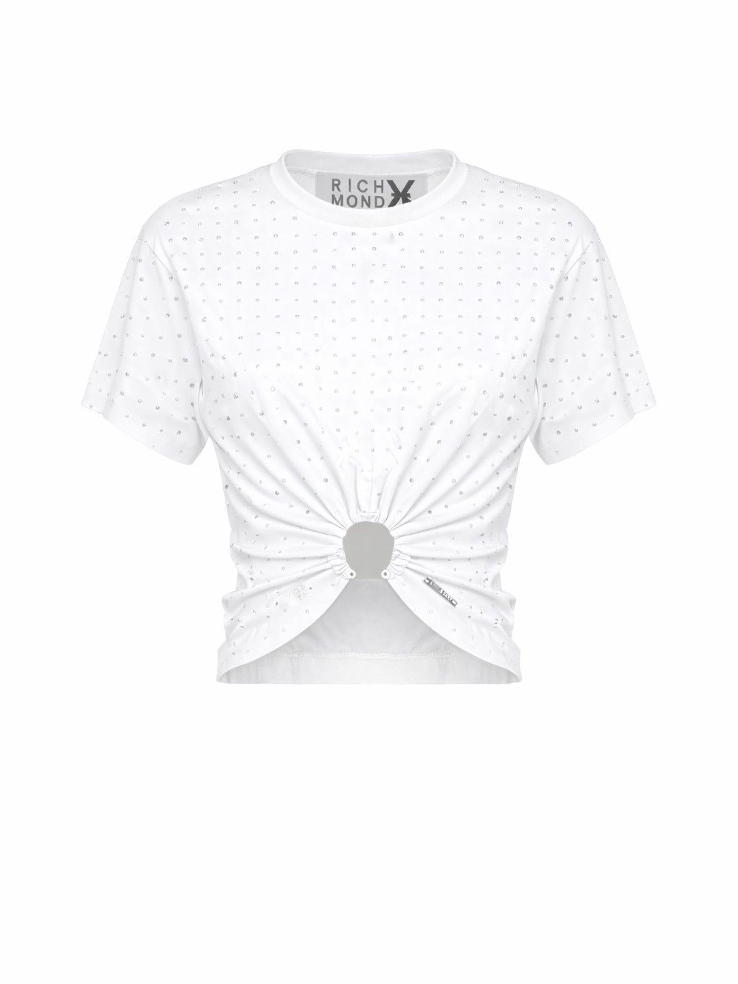 John Richmond T-shirt Davidovac con anello e strass bianco UWP26232TS WHITE John RICHMOND