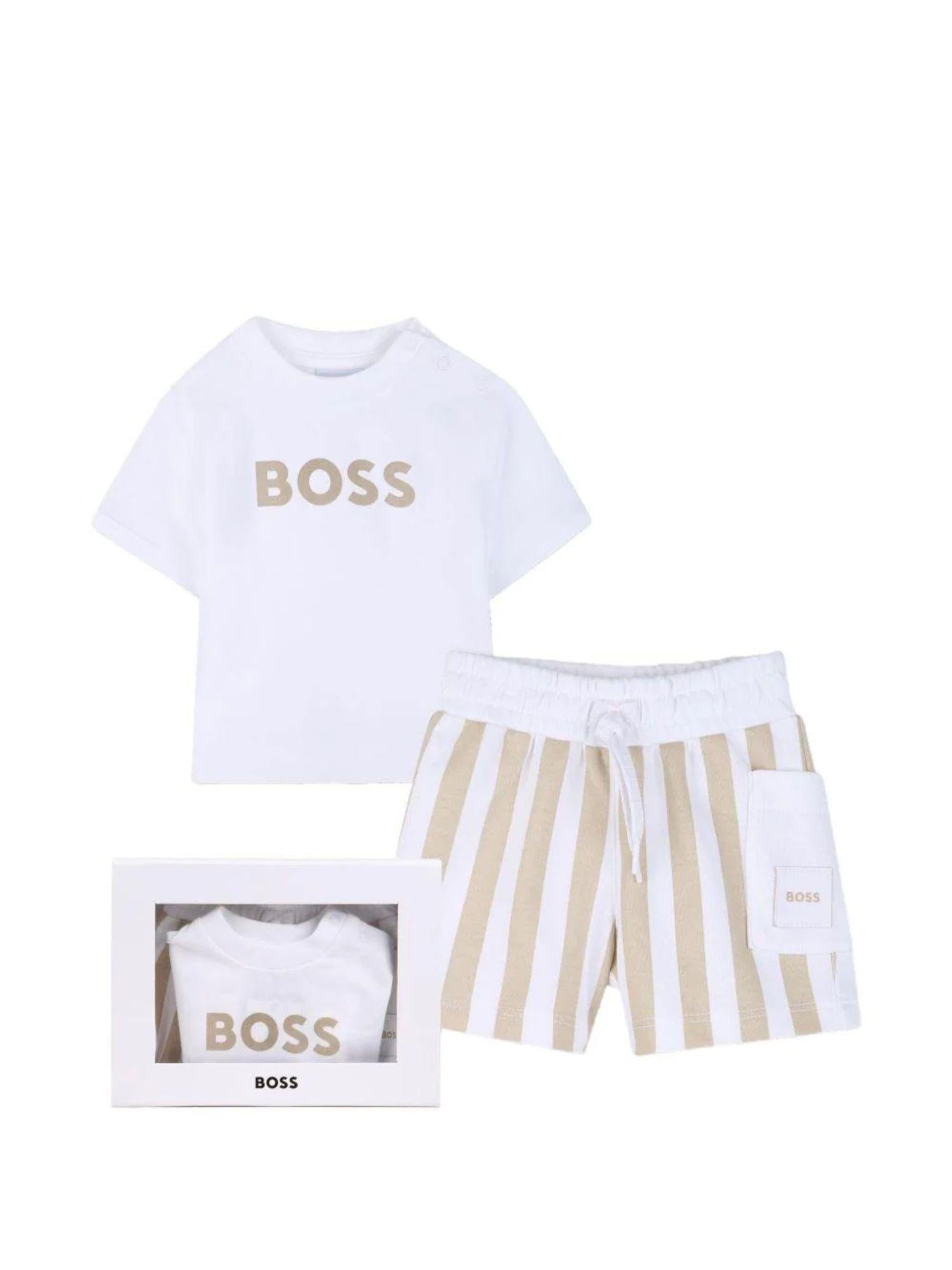 Boss completo estivo neonato T-shirt e shorts bianco beige J53048 BEIGE BOSS
