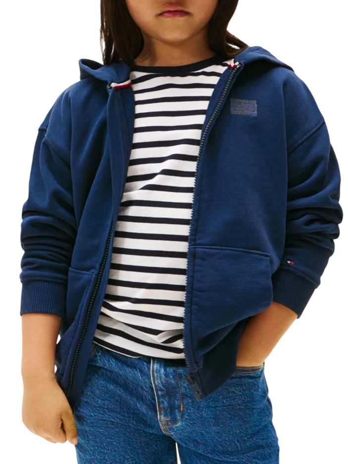 Tommy Hilfiger felpa bambino con zip e cappuccio blu KB0KB09750 C1G Tommy Hilfiger