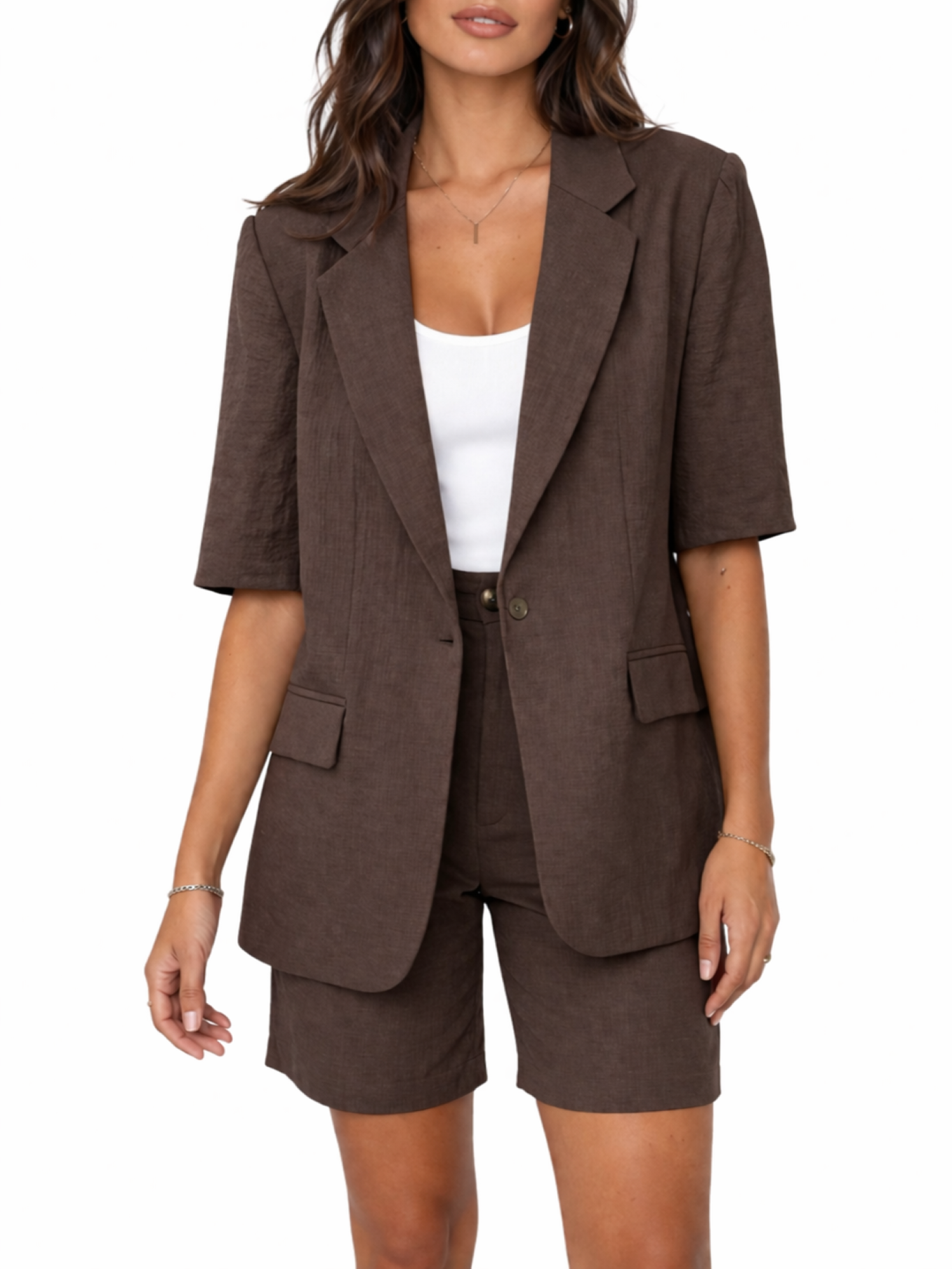 Sandro Ferrone giacca blazer manica corta marrone S23XBFBERBERECHOS MOKA Sandro FERRONE