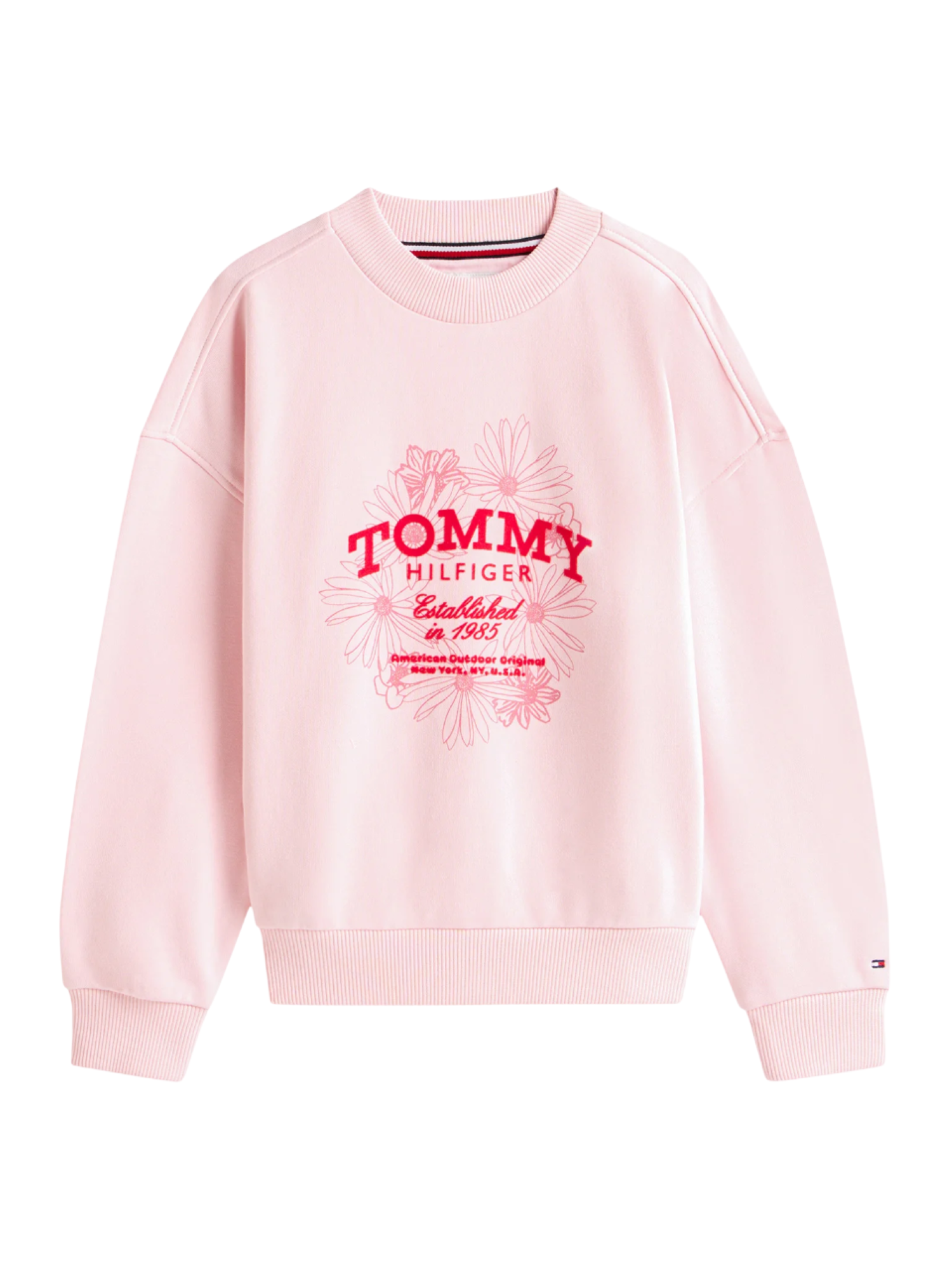 Tommy Hilfiger felpa bambina con logo flock rosa KG0KG08992 TG7 Tommy Hilfiger