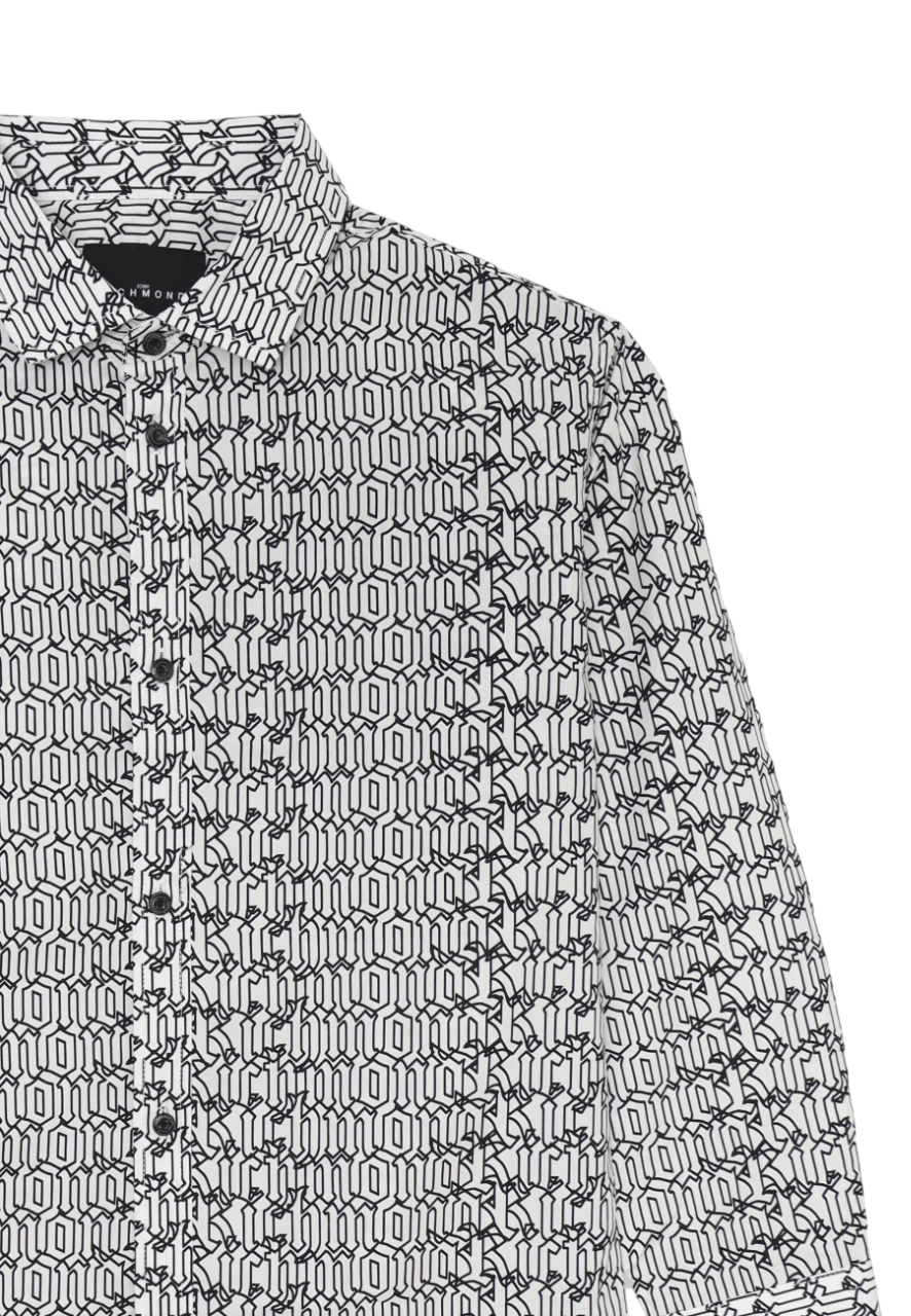 John Richmond camicia manica lunga Massy in fantasia logata bianco nero RBP25237CA GOTIC BEW John RICHMOND