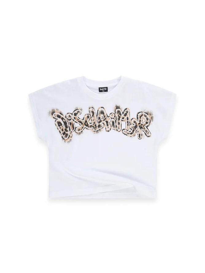 Disclaimer T-shirt crop bambina con logo animalier bianco 58925 BIANCO DISCLAIMER