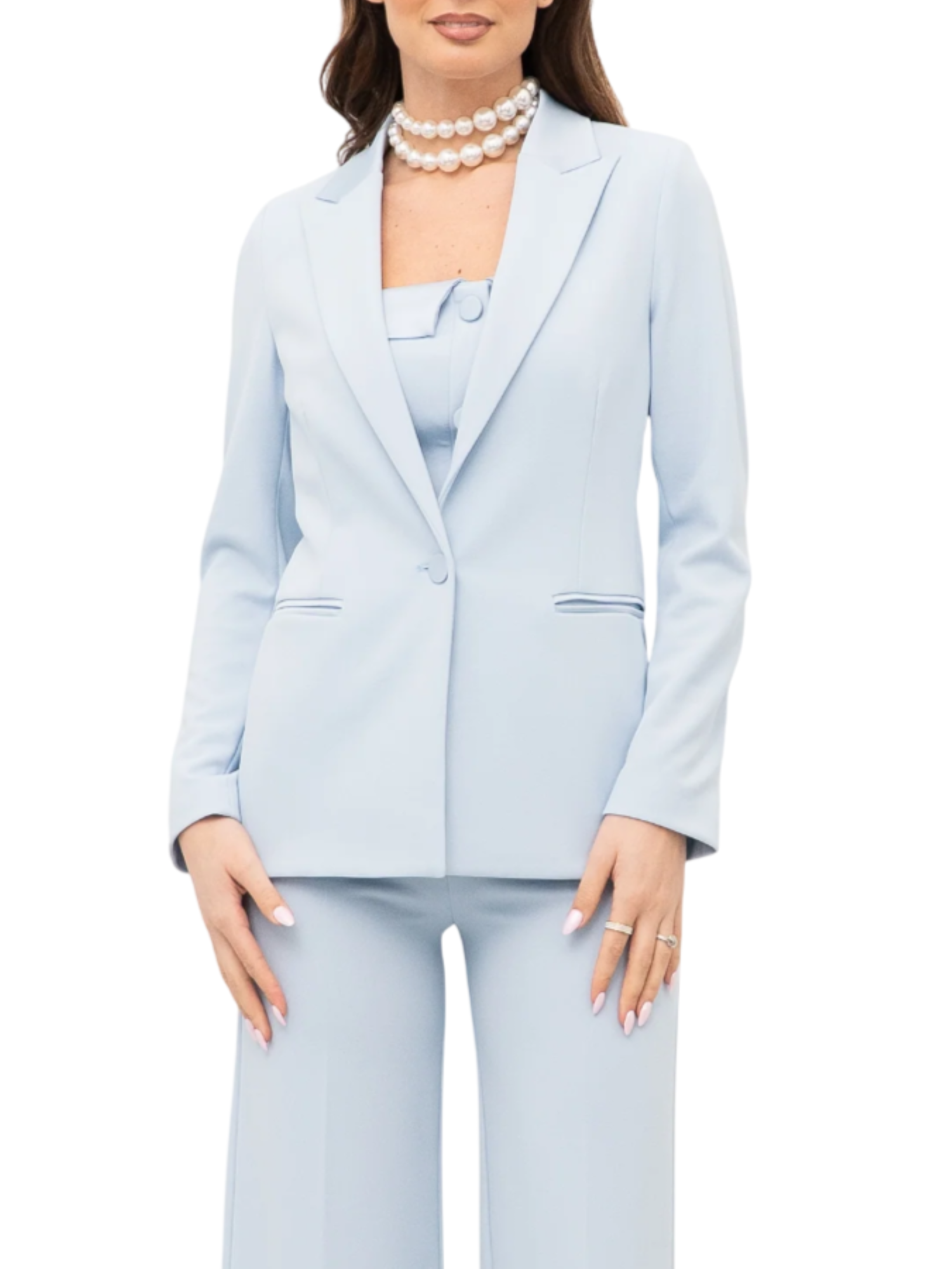 Vicolo giacca blazer monopetto con dettagli satin celeste TAB0230 CELESTE VICOLO
