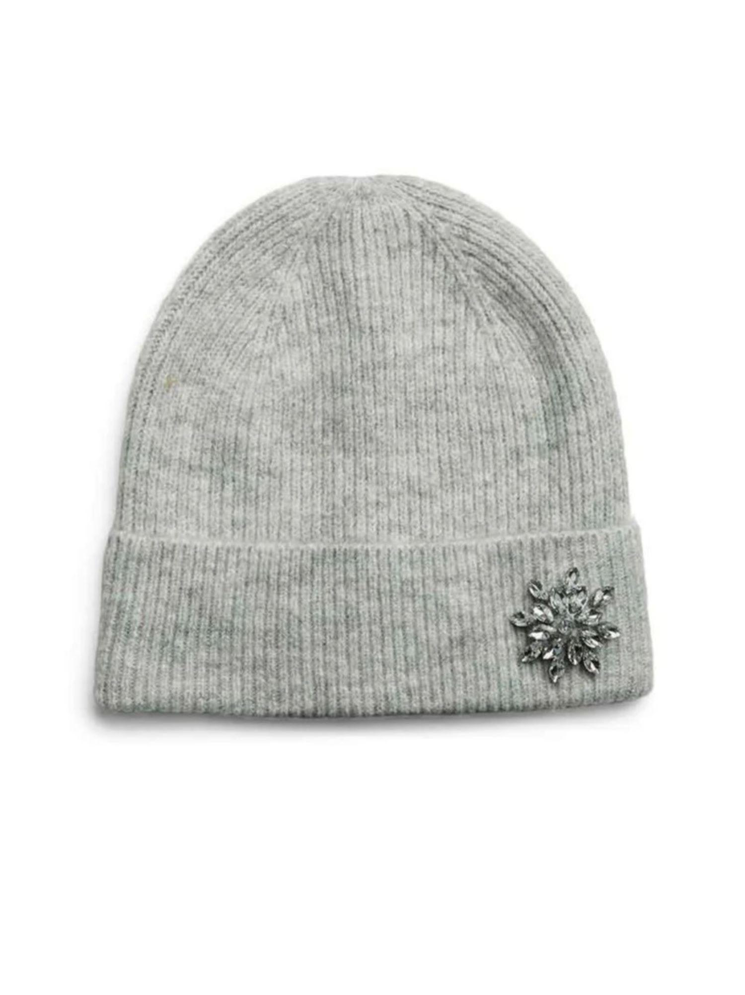 Pieces cappello in maglia lurex con dettaglio gioiello grigio 17160007 LIGHT GREY MELANGE PIECES