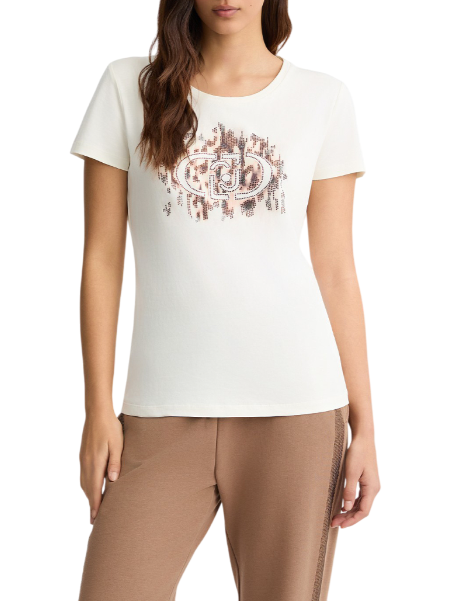 Liu Jo T-shirt maniche corte con logo sfumato strass bianco latte TA5173JS003 M9514 LIU JO