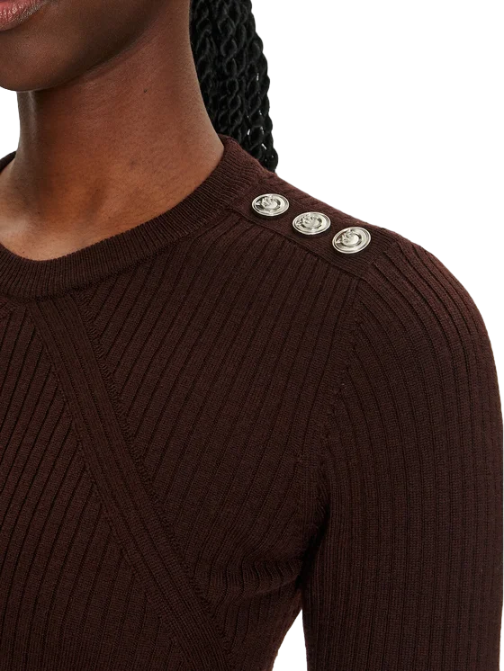 Pinko maglia manica lunga Robusto a costine misto lana marrone 104020-A15S M28 PINKO