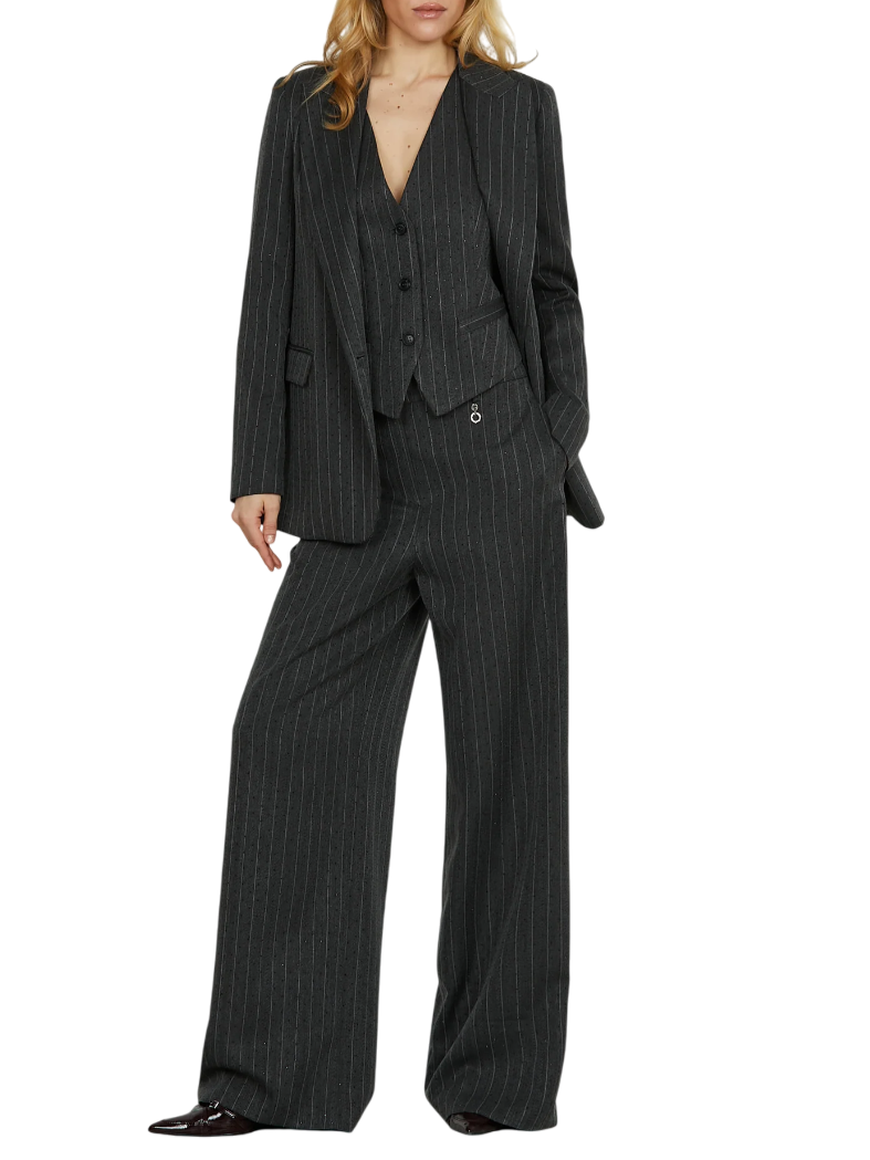 Relish pantaloni palazzo gessati Preziosam con strass grigio PREZIOSAM 1138 RELISH