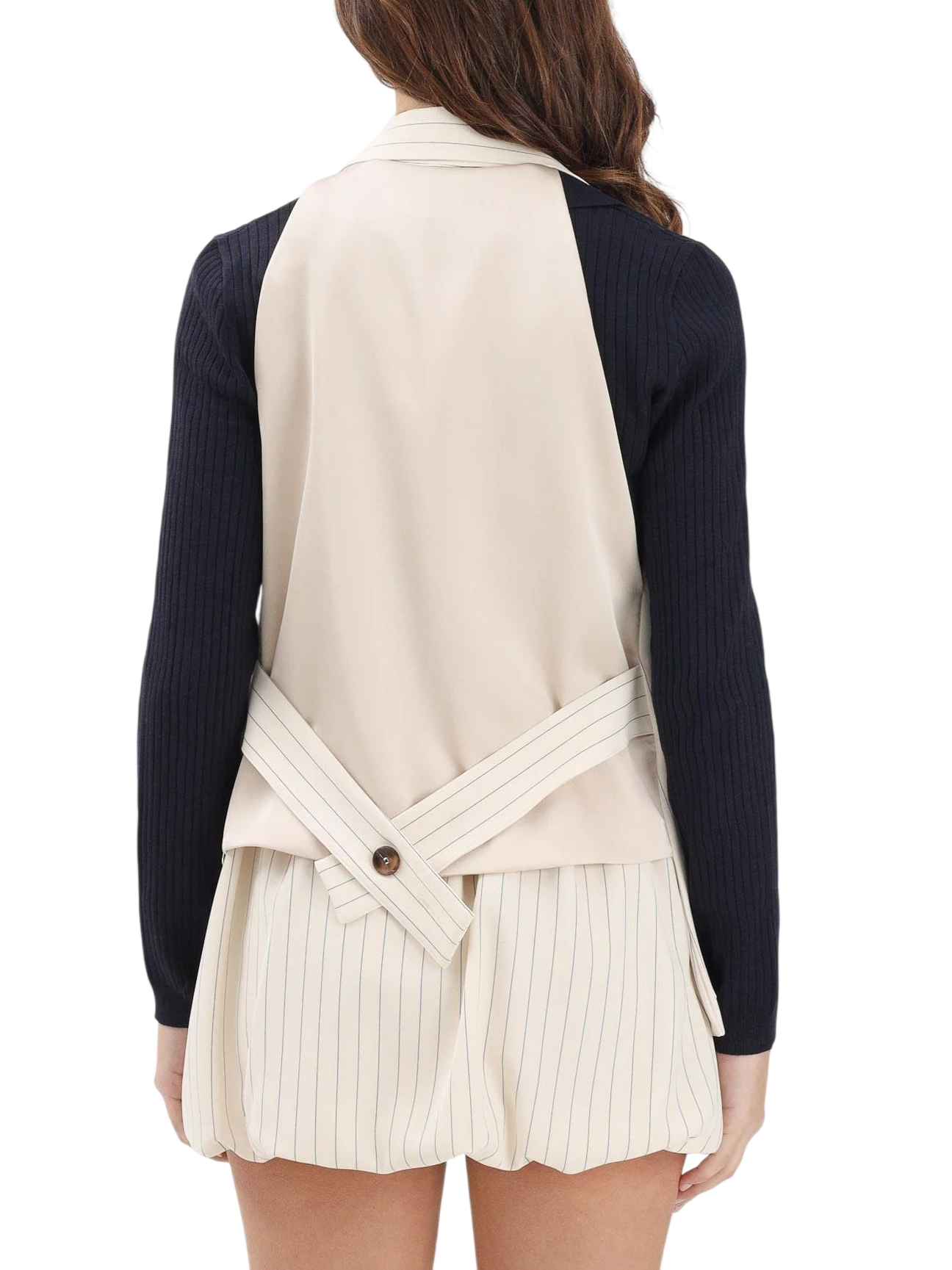 Vicolo gilet donna in fantasia gessata panna TAB0101 ECRU VICOLO