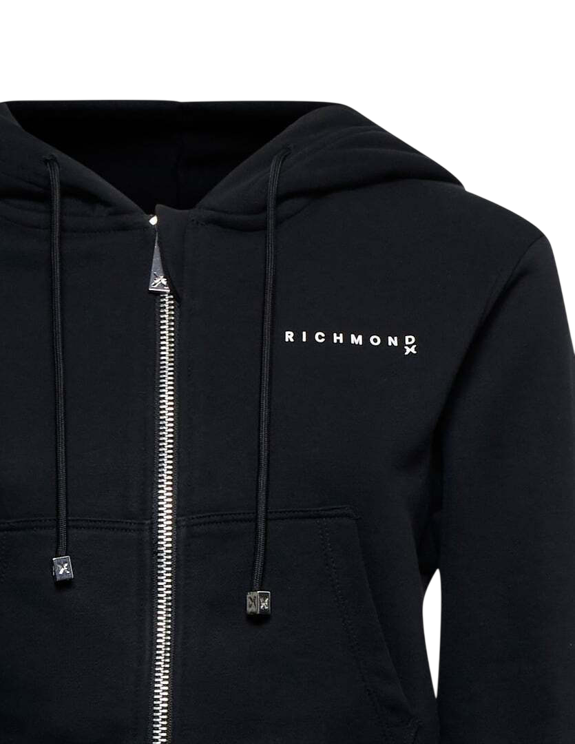 John Richmond felpa donna con cappuccio e zip nero UWA25004FE BLACK John RICHMOND