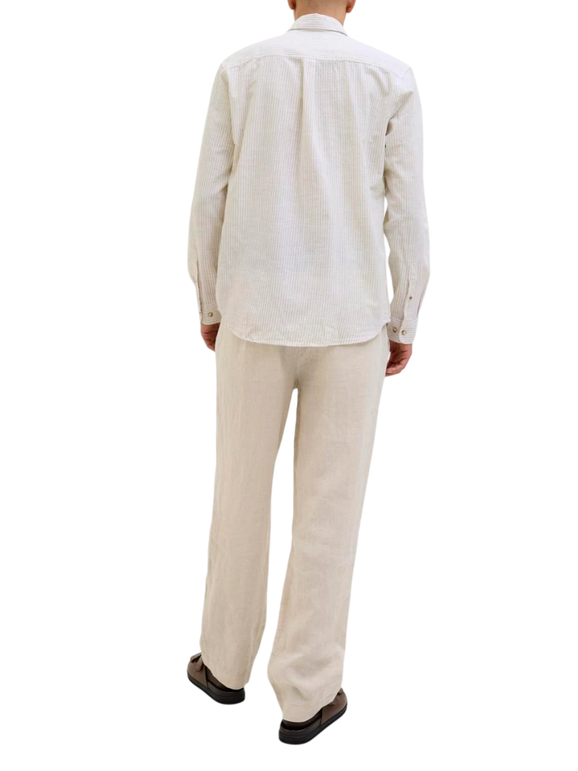 Jack&Jones camicia a righe in misto cotone beige bianco 12269315 OXFORD TAN-STRIPE JACK&JONES