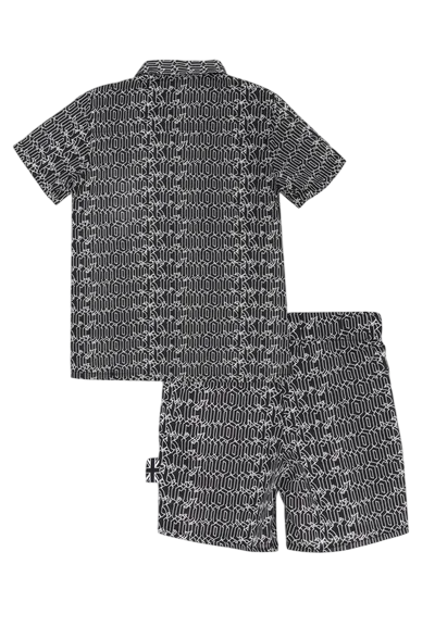 John Richmond completo camicia e bermuda in fantasia logata nero bianco RBP25023CE MOD.GOTIC John RICHMOND
