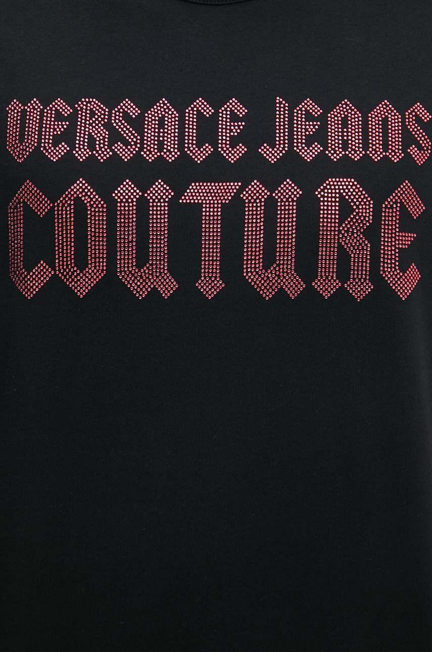 Versace Jeans Couture T-shirt manica corta con logo strass nero 77GAHL00-CJ01L 899 VERSACE Jeans Couture
