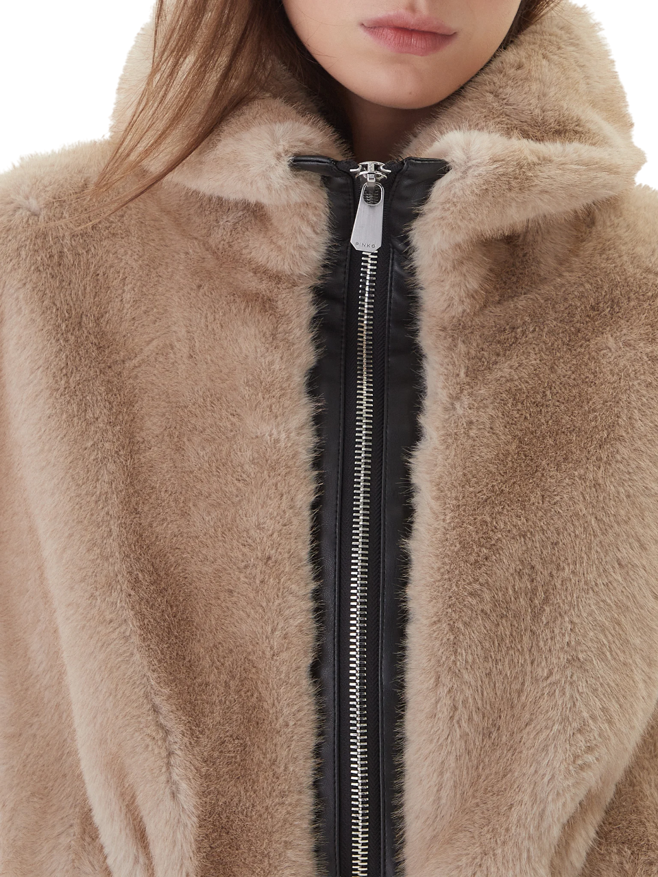 Pinko pelliccia ecologica con zip Bagels beige 105399-A2PI C60 PINKO