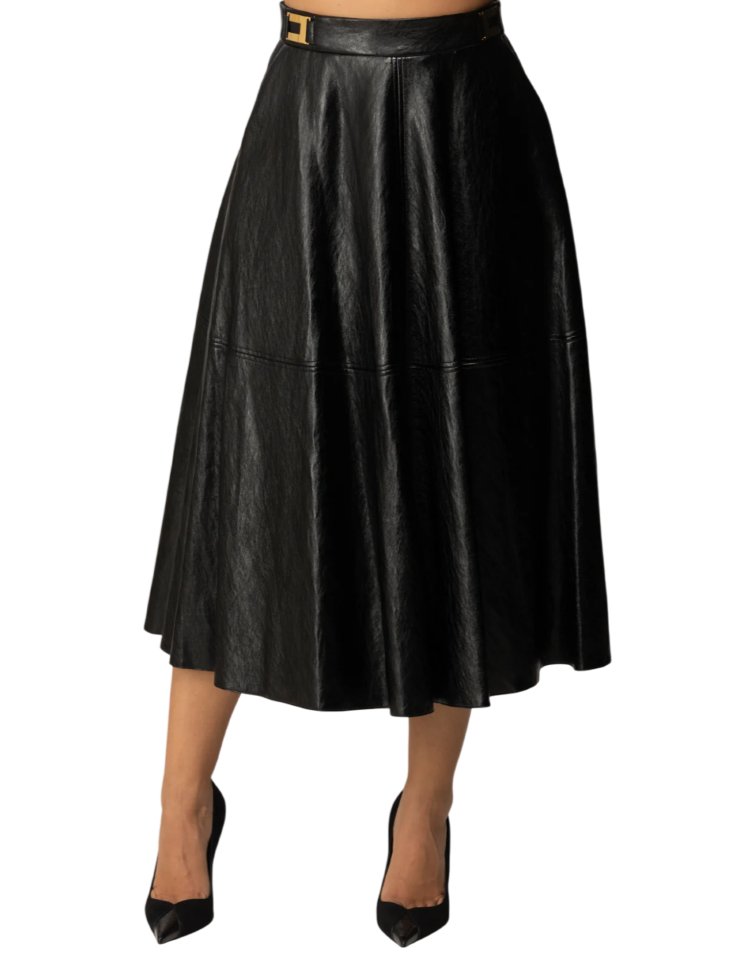 Elisabetta Franchi gonna midi in ecopelle craquelè nero GO13656E2 110 ELISABETTA FRANCHI