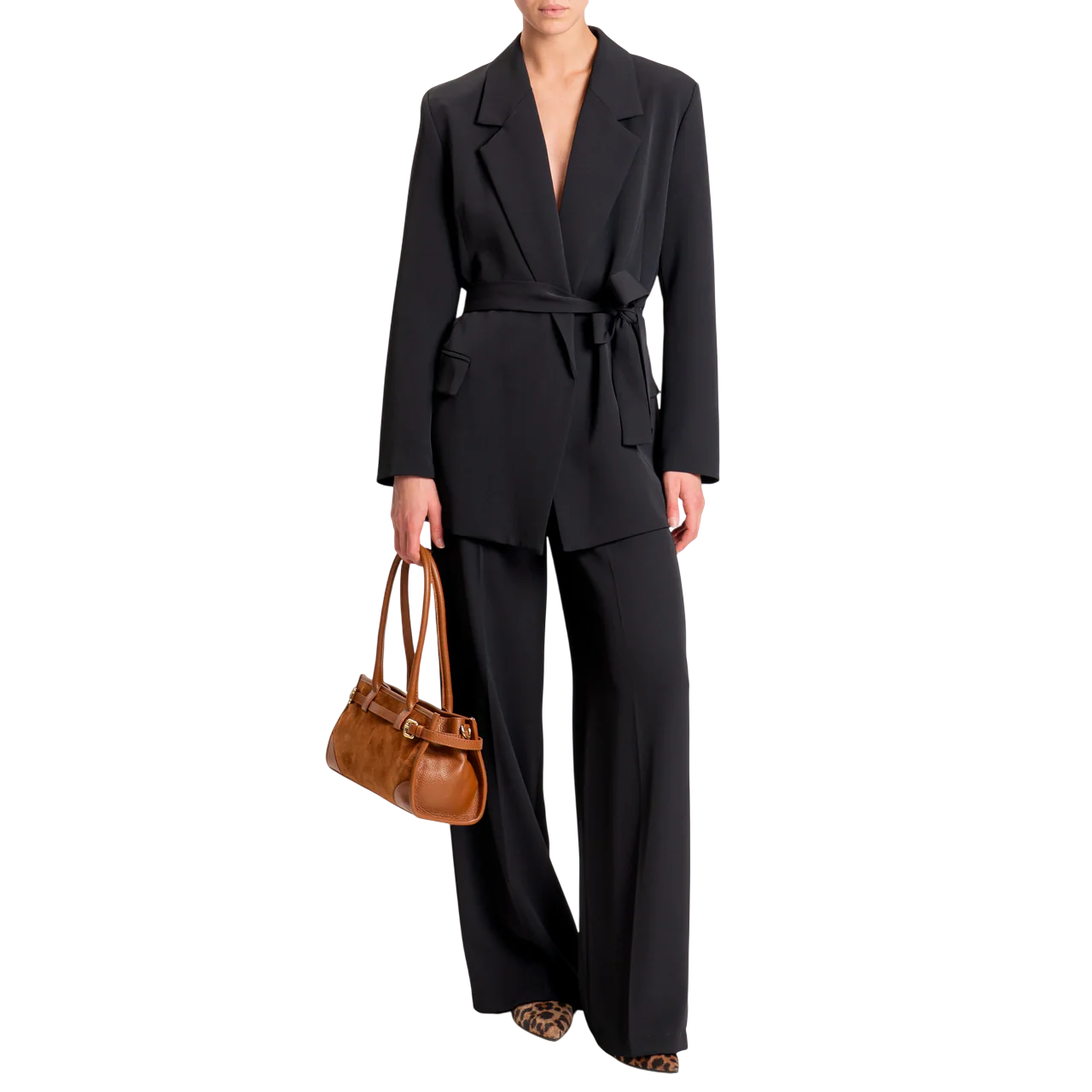 Vicolo pantaloni palazzo in tessuto fluido nero TF0360 NERO VICOLO