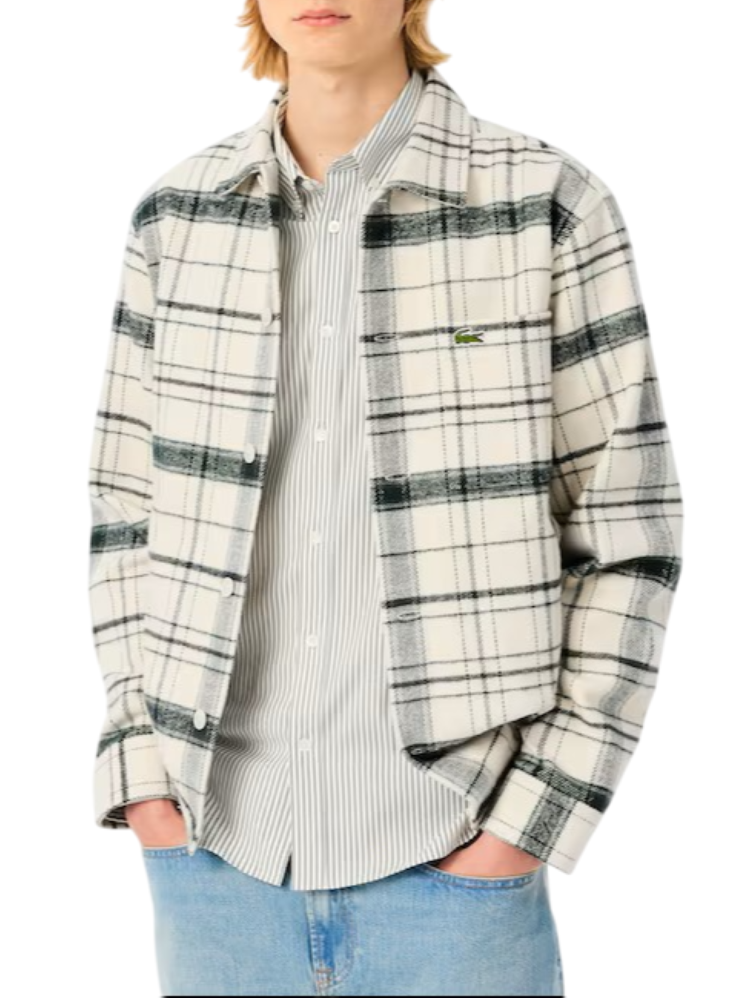 Lacoste camicia uomo in fantasia check panna verde CH5099 6CG LACOSTE