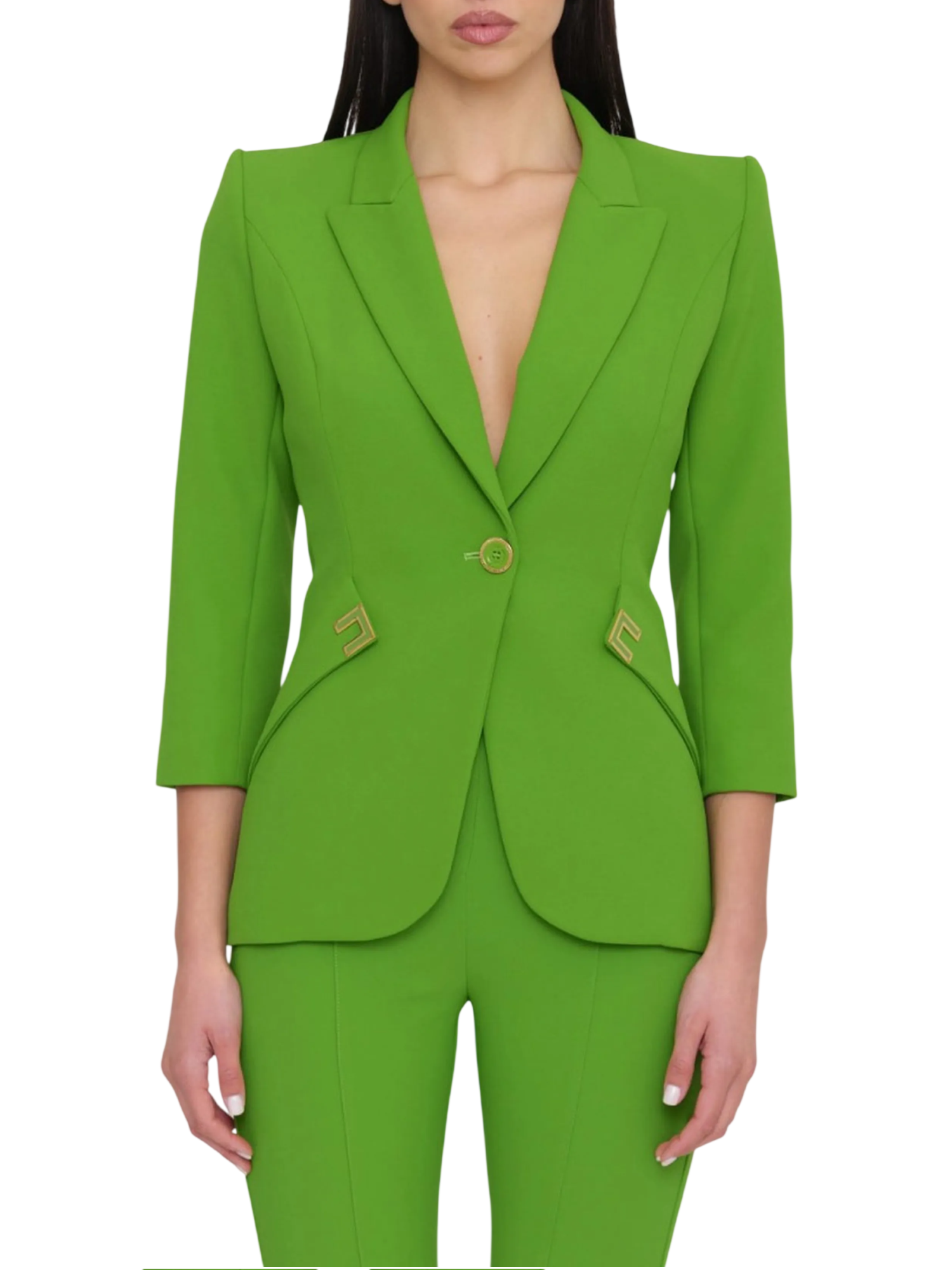 Elisabetta Franchi giacca blazer monopetto con dettagli logati verde GI21561 EV3 ELISABETTA FRANCHI
