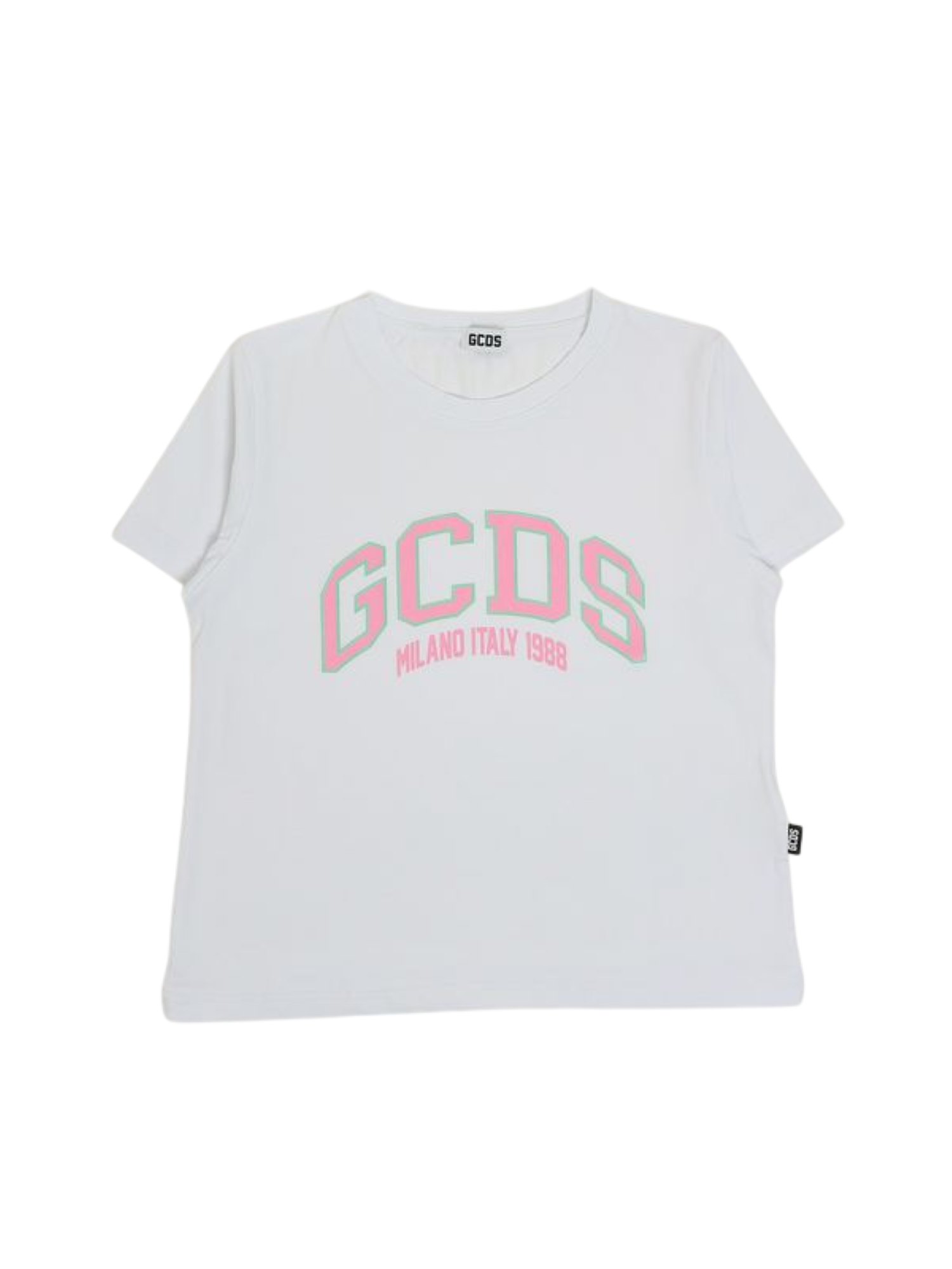 GCDS T-shirt bambina manica corta con logo bianco C1GJQC541J336 OPTIC WHITE-PINK GCDS