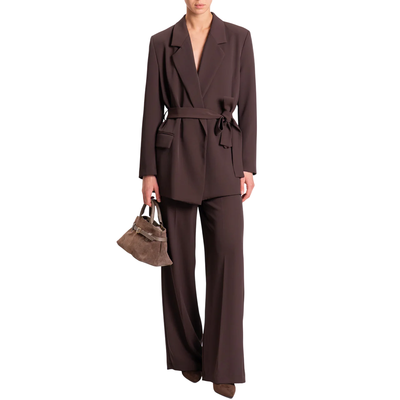 Vicolo pantaloni palazzo in tessuto fluido marrone TF0360 MARRONE VICOLO