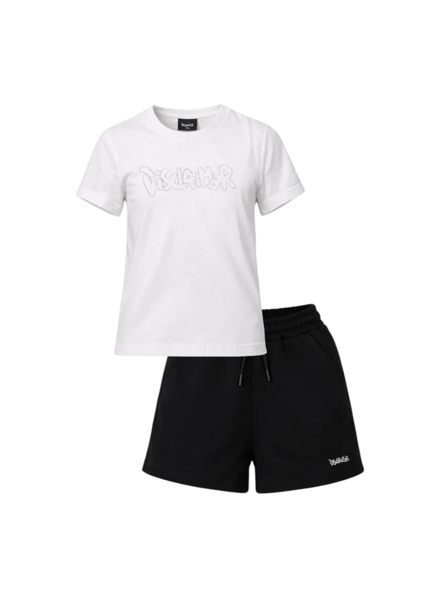 Disclaimer completo bambina T-shirt e shorts con strass bianco nero 58969-C BIANCO-NERO DISCLAIMER