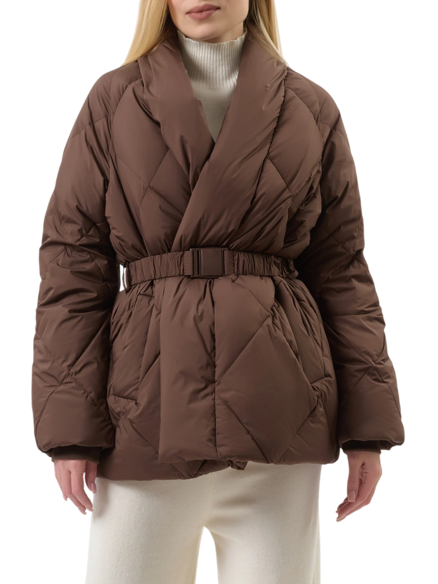 Vicolo piumino trapuntato con cintura marrone TF0087 MARRONE VICOLO