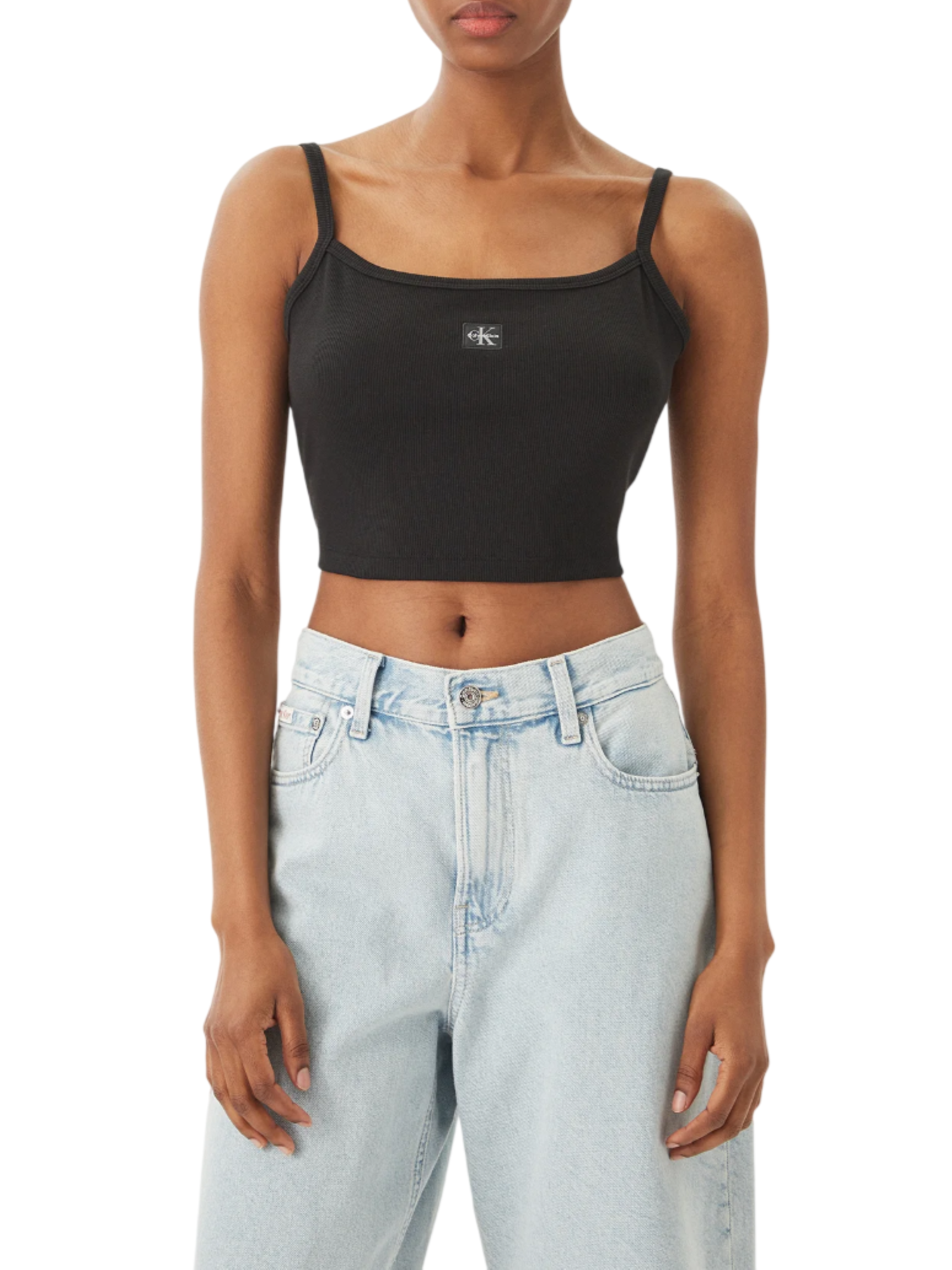 Calvin Klein Jeans canotta crop donna a costine nero LV047F221G UB1 Calvin Klein Jeans