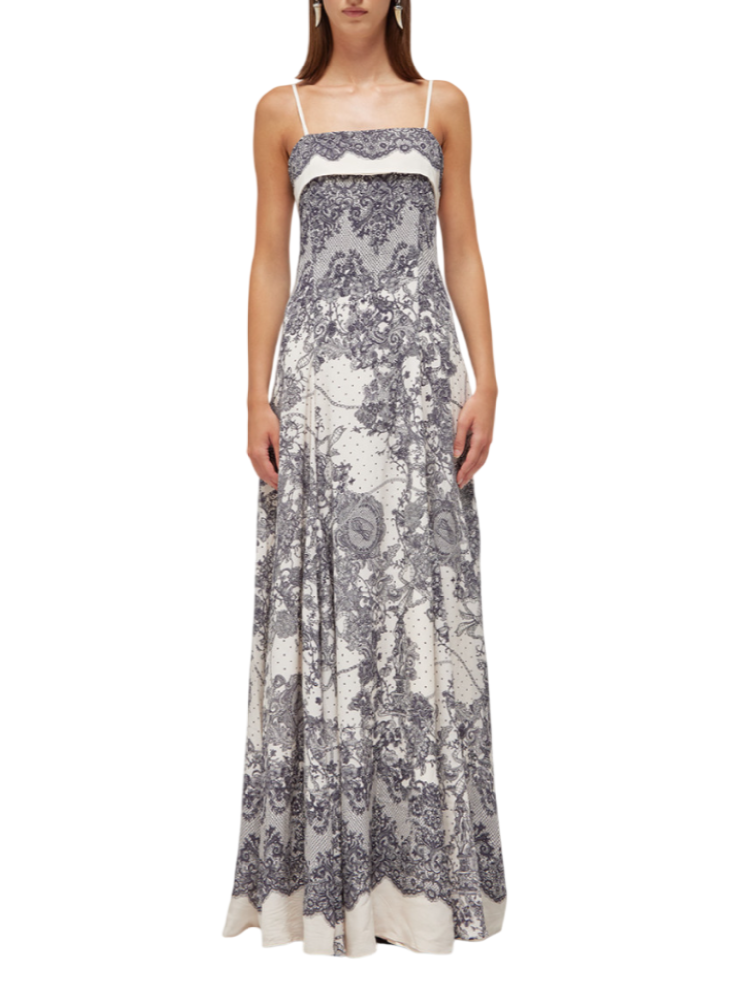 Blugirl abito lungo in viscosa stampa pizzo panna blu RA6160T523A P9401 BLUGIRL