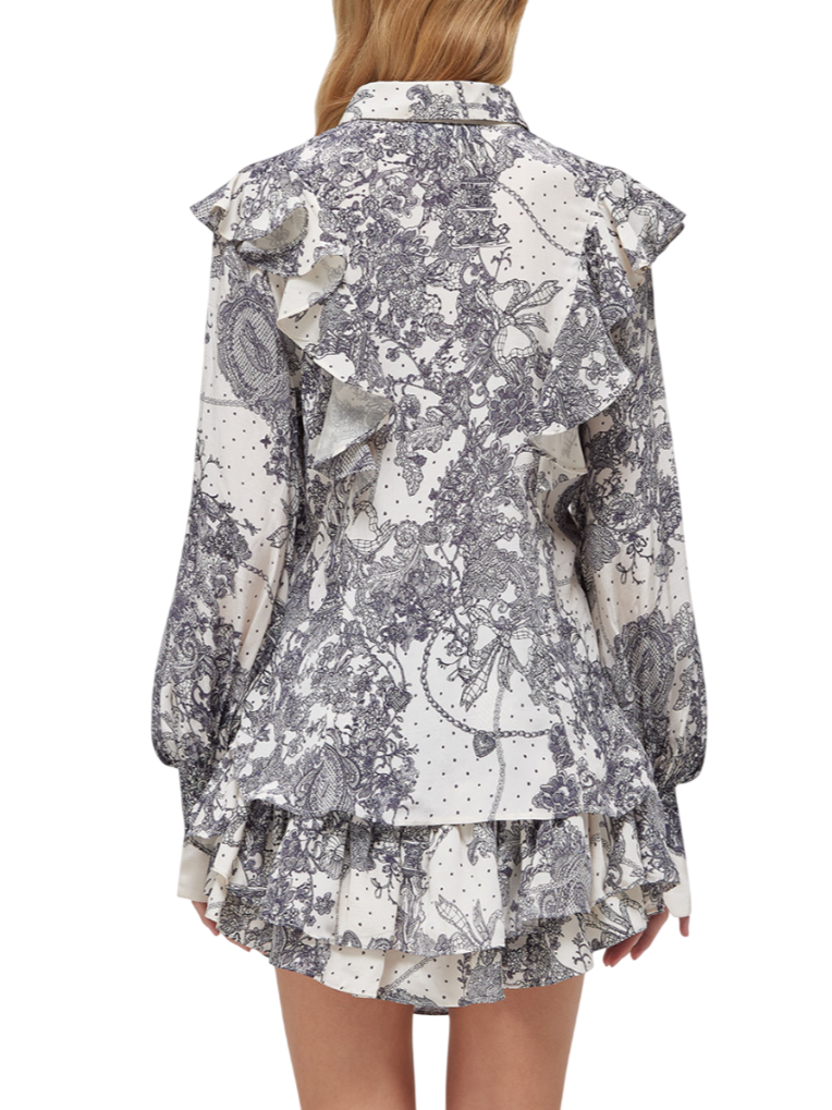 Blugirl camicia con rouches effetto pizzo panna blu RA6129T523A P9401 BLUGIRL