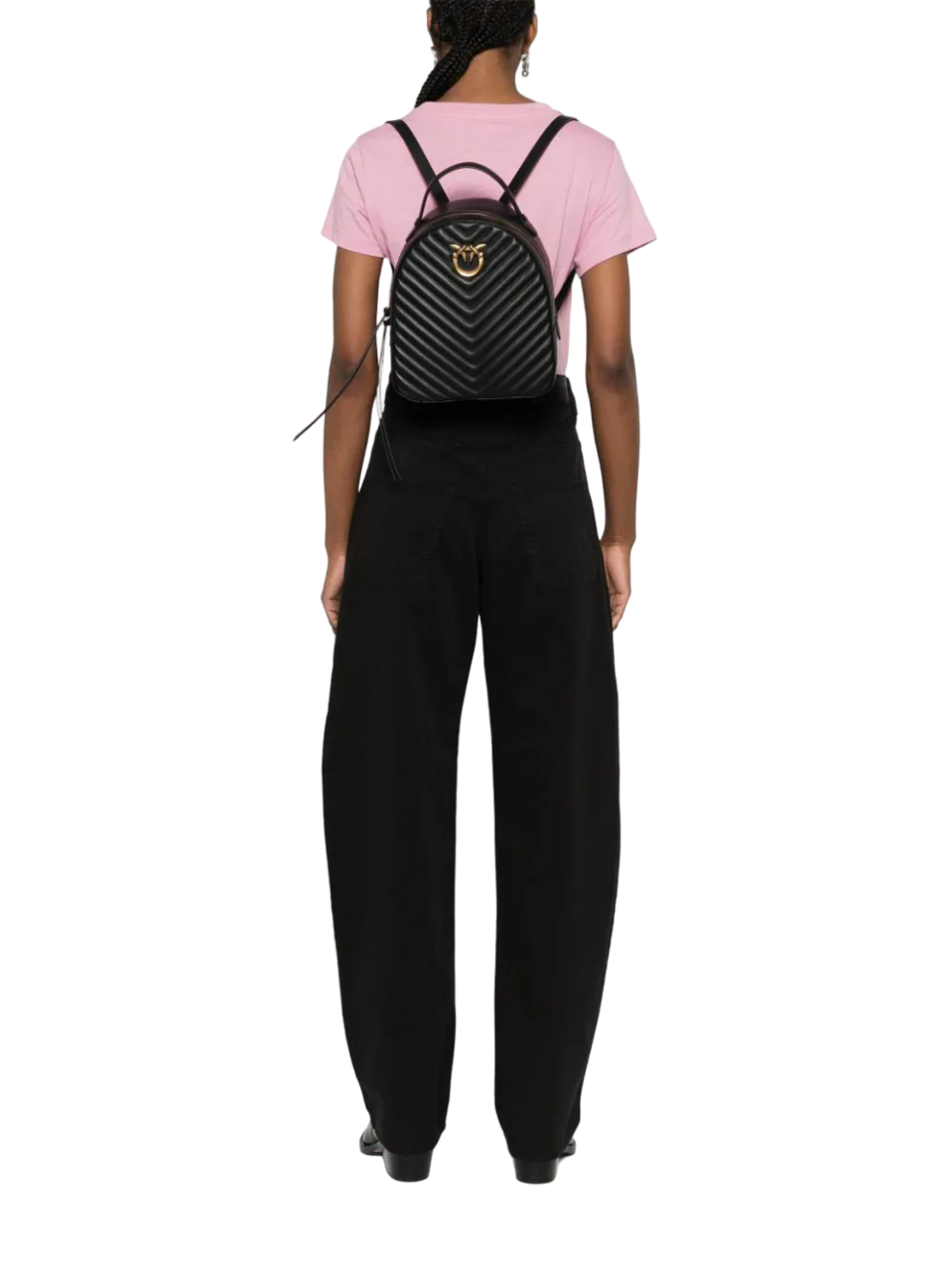 Pinko zaino Love Click Classic in pelle chevron nero oro 102530-A1J2 Z99Q PINKO