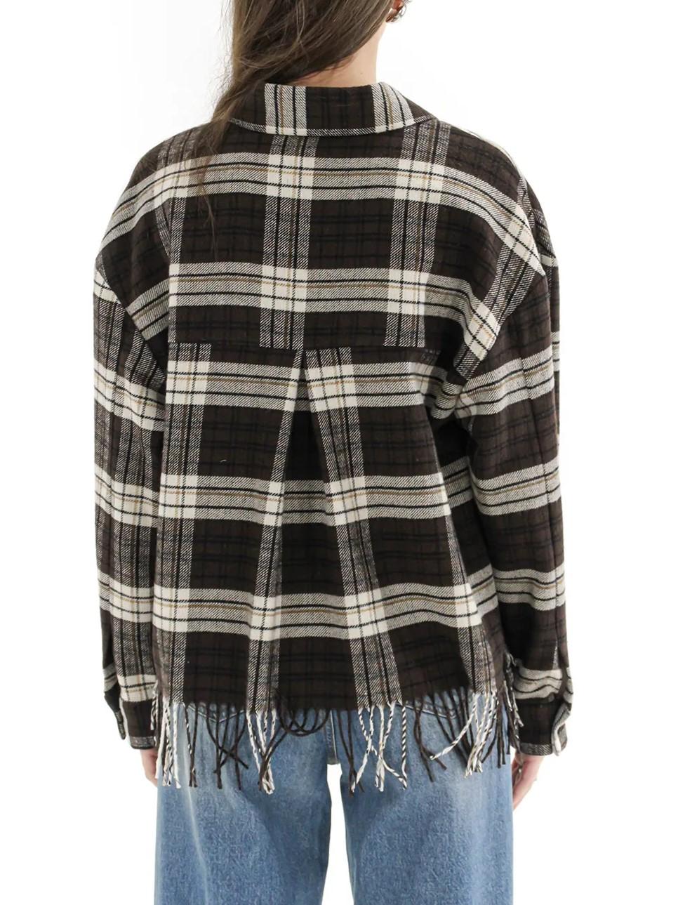 Vicolo camicia in fantasia scozzese con frange marrone TF2100 MARRONE-ECRU VICOLO