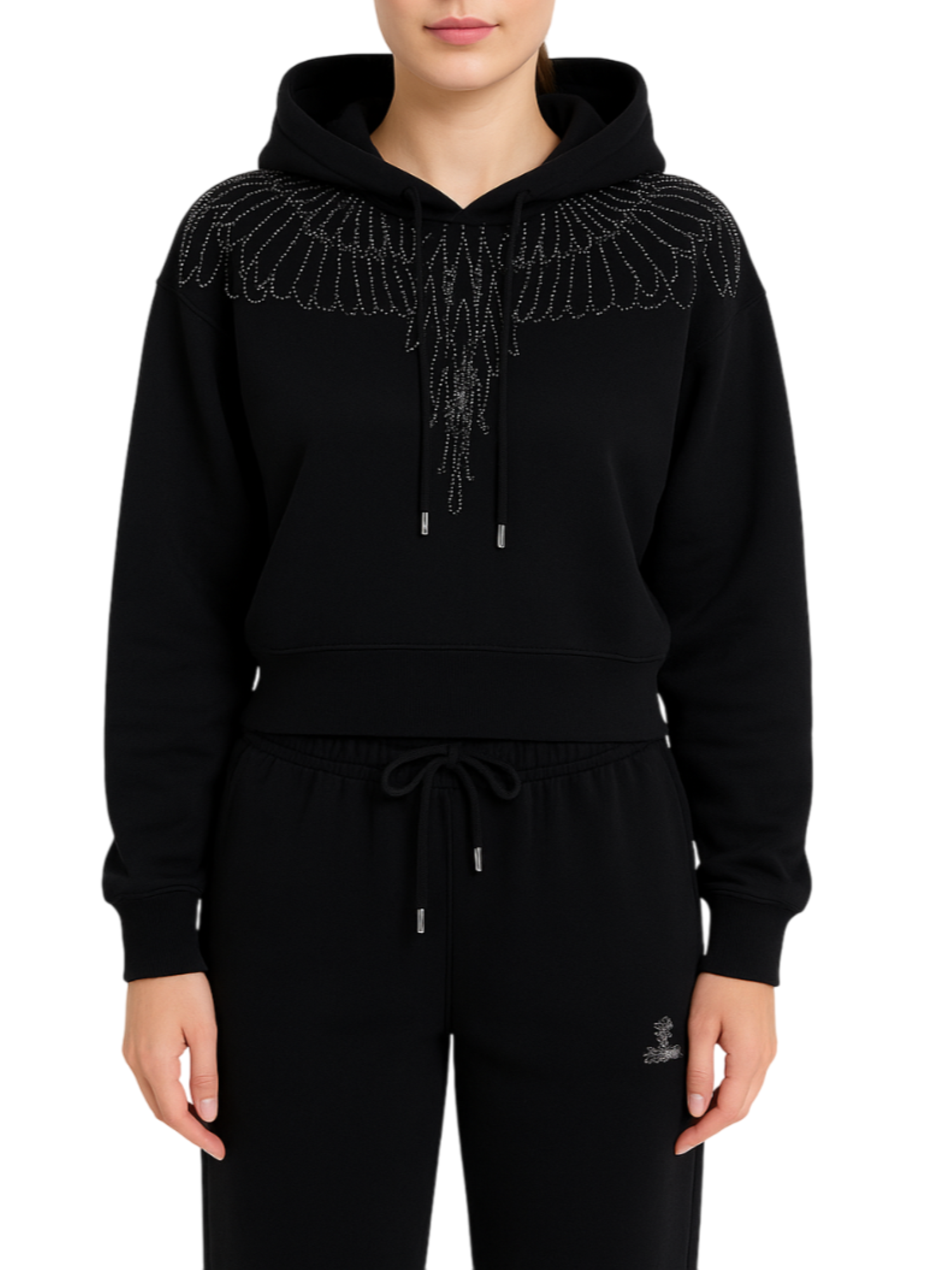 County of Milan felpa donna con cappuccio e strass nero CM30028 NERO COUNTY OF MILAN