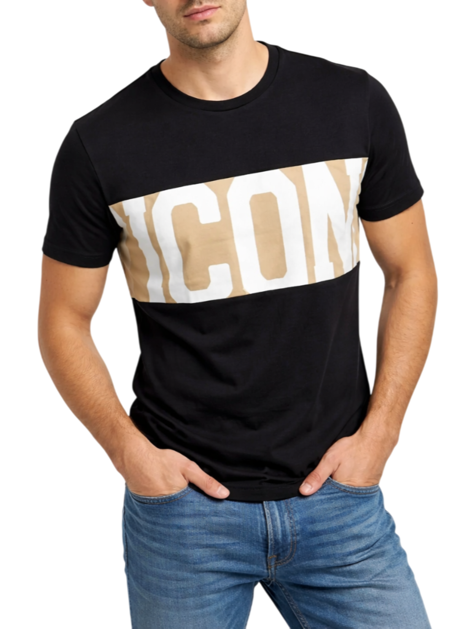 Icon T-shirt uomo manica corta stampa logo nero IUT014 NERO ICON