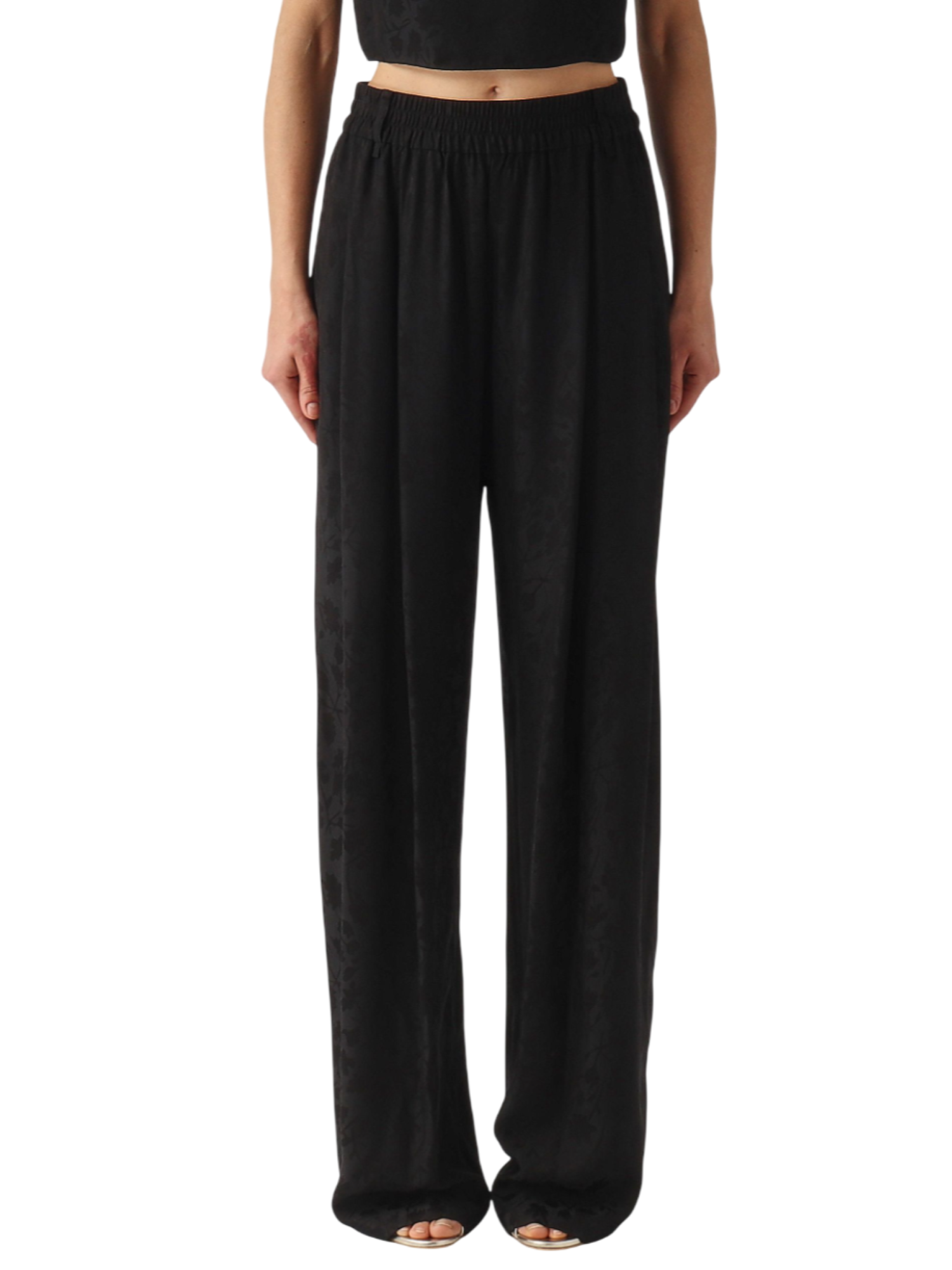 Pinko pantaloni wide leg Bedonia in fantasia floreale nero 106802-A3AN Z99 PINKO