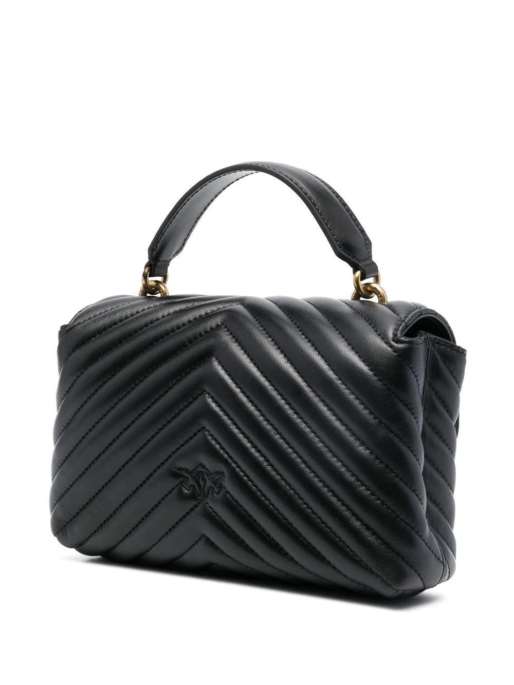 Pinko borsa Love Bag Lady Puff Mini in pelle chevron nero oro 100044-A0GK Z99Q PINKO