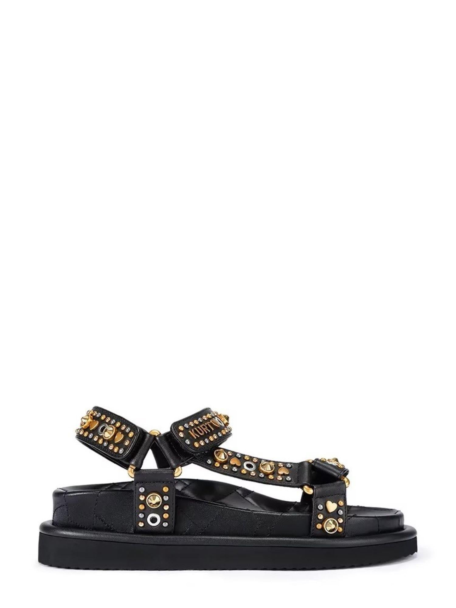 Kurt Geiger sandali donna in pelle Orson con borchie e strass nero 4461609309 BLACK KURT GEIGER