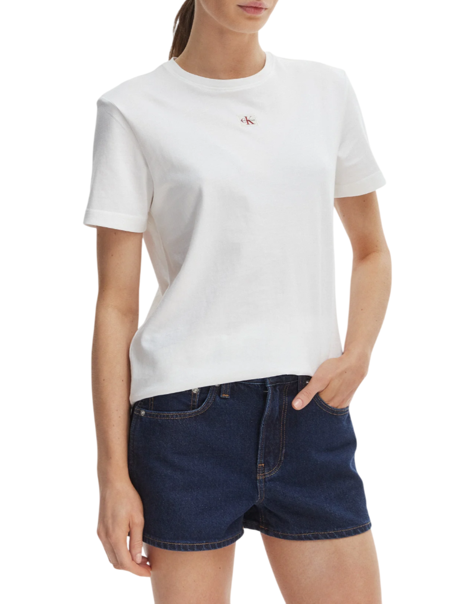 Calvin Klein Jeans T-shirt manica corta donna in jersey bianco LV047F227G YAF Calvin Klein Jeans