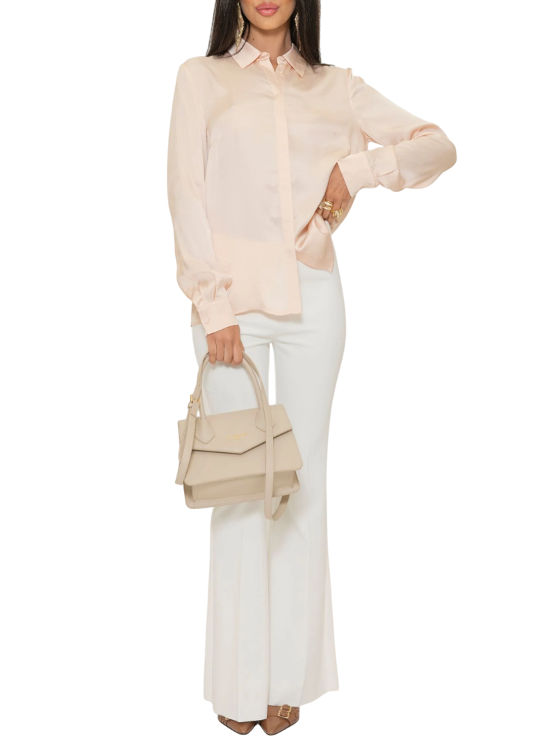 Vicolo pantaloni a zampa in tessuto crepe bianco latte TD0239 LATTE VICOLO